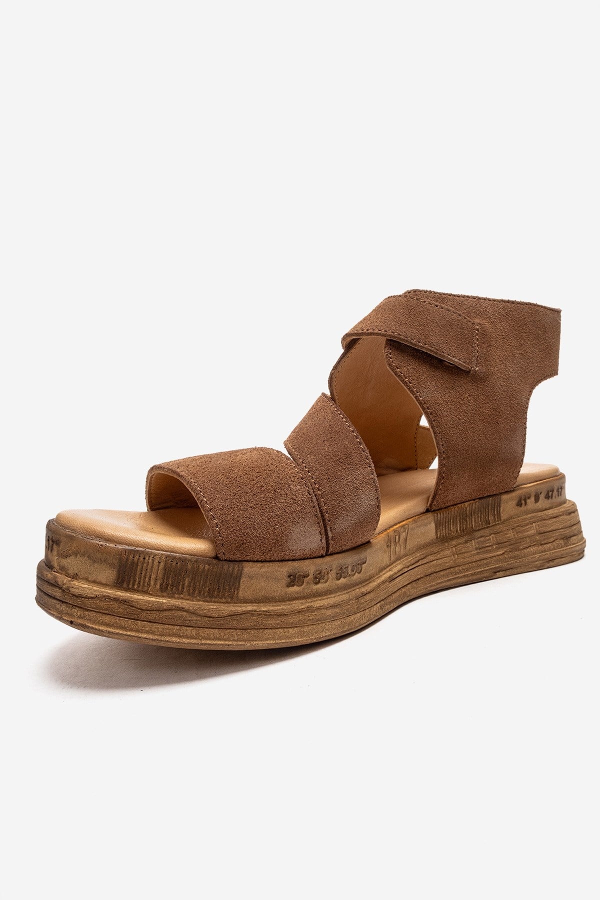 LORENTIS - Camel Genuine Leather Double Buckle Sandal (Women)
