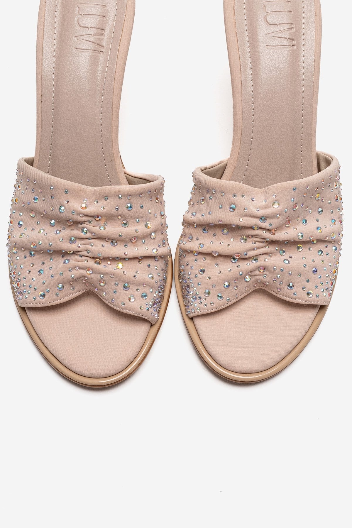 Karina - Beige Jeweled Stiletto Slide (Women)