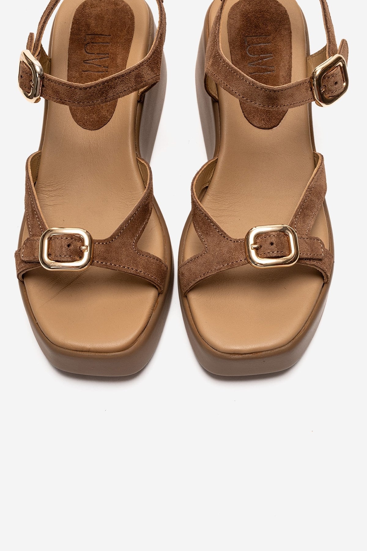 Kalia - Taupe Suede Genuine Leather Buckle Wedge Sandal (Women)