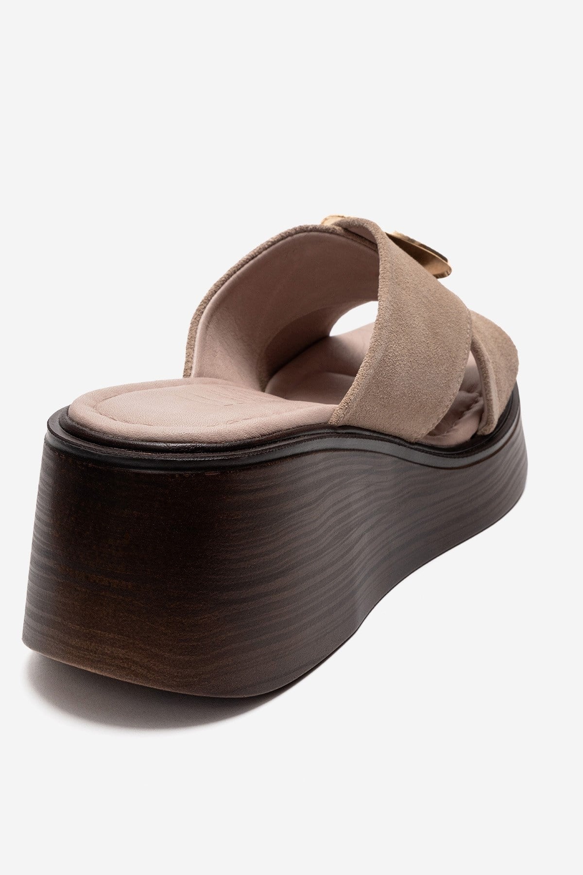 FIANNA - Beige Genuine Leather Buckled Cross-Strap Wedge Heel Slide (Women)