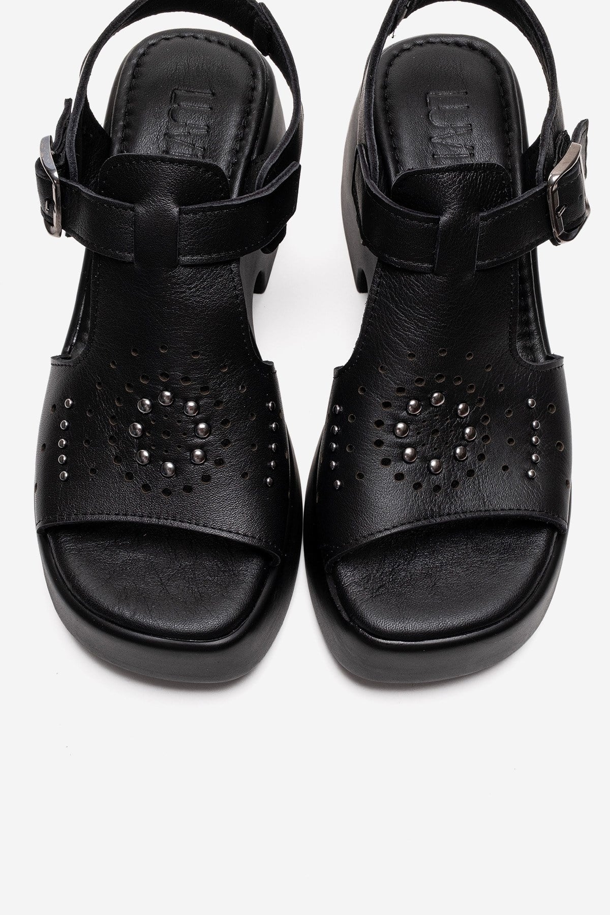 Romina - Black Genuine Leather Platform Heel Sandal (Women)