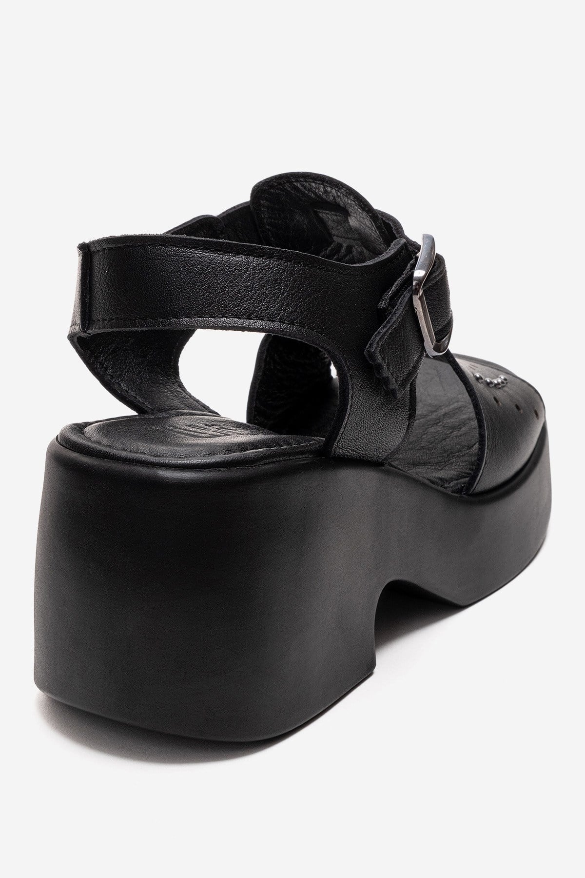 Romina - Black Genuine Leather Platform Heel Sandal (Women)