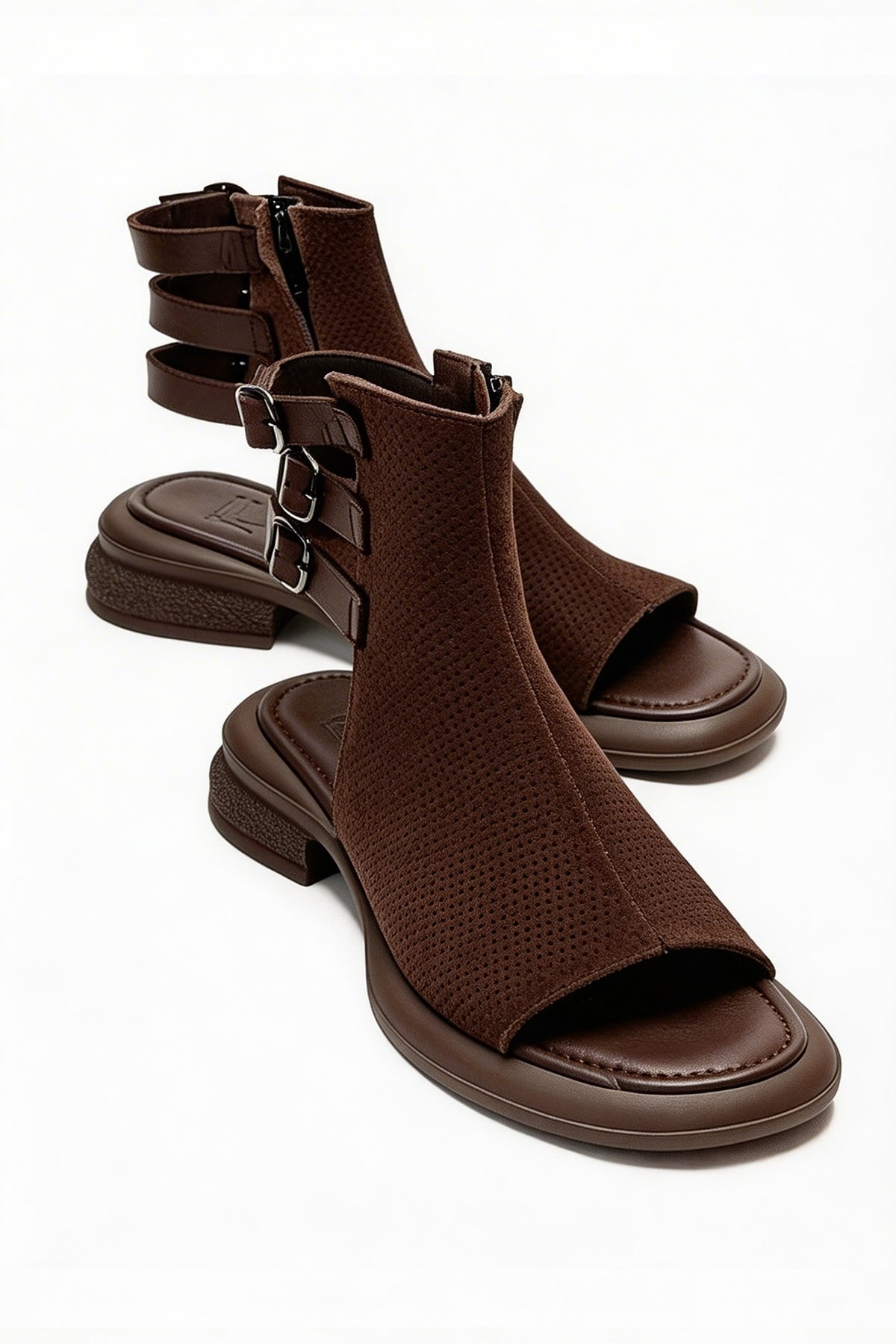 CARINA - Brown Genuine Suede Leather Side-Zip Sandal (Women)