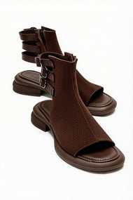 CARINA - Brown Genuine Suede Leather Side-Zip Sandal (Women)