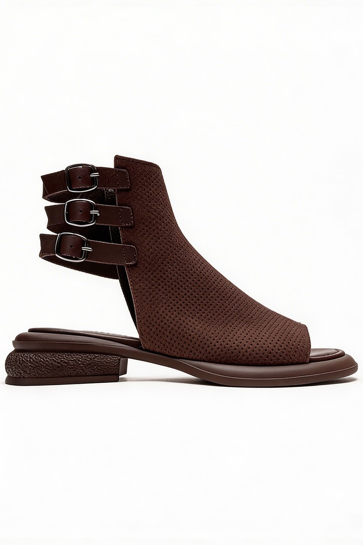 CARINA - Brown Genuine Suede Leather Side-Zip Sandal (Women)