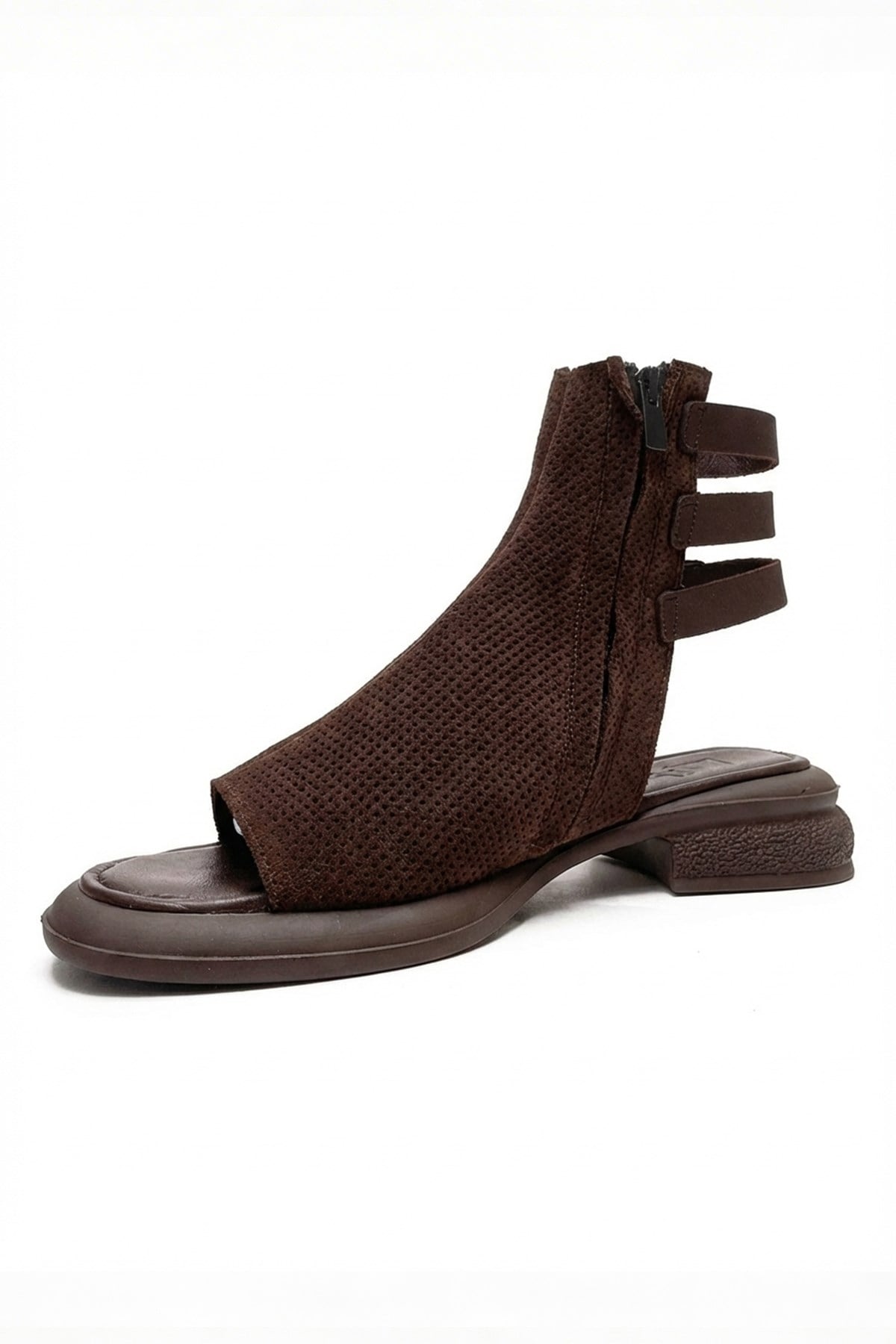 CARINA - Brown Genuine Suede Leather Side-Zip Sandal (Women)