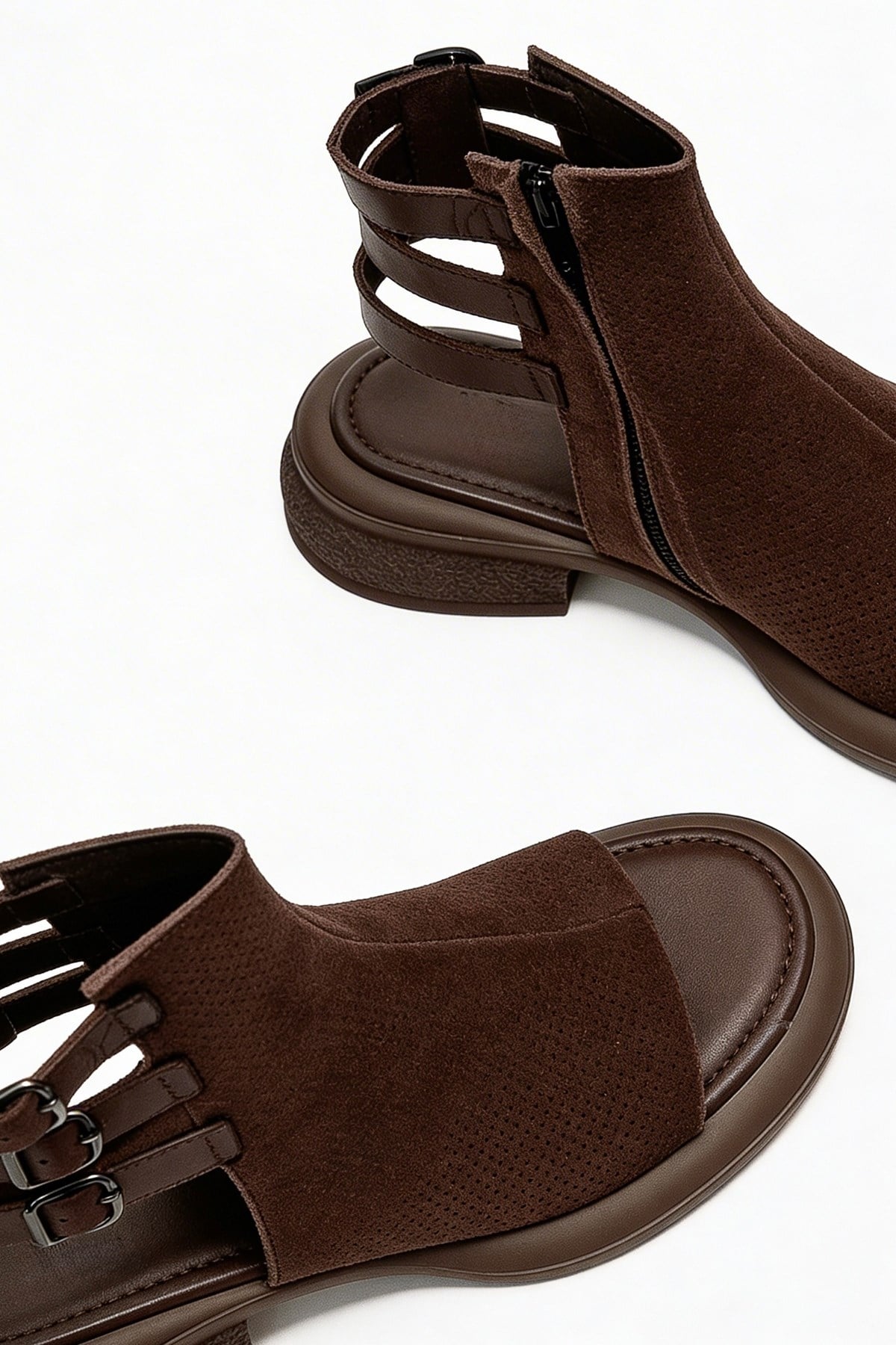 CARINA - Brown Genuine Suede Leather Side-Zip Sandal (Women)