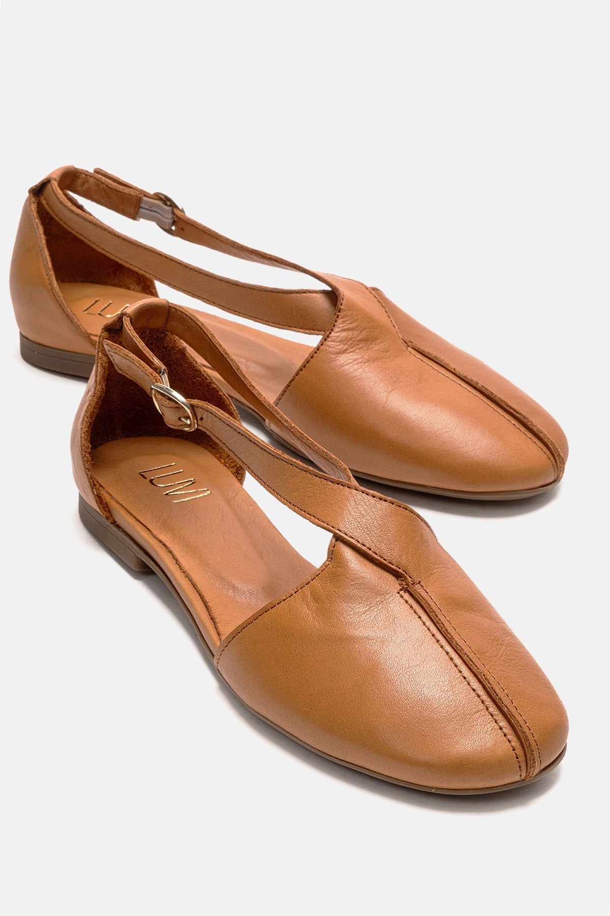 Fable - Camel Genuine Leather Open-Side Ballet Flat (Women)