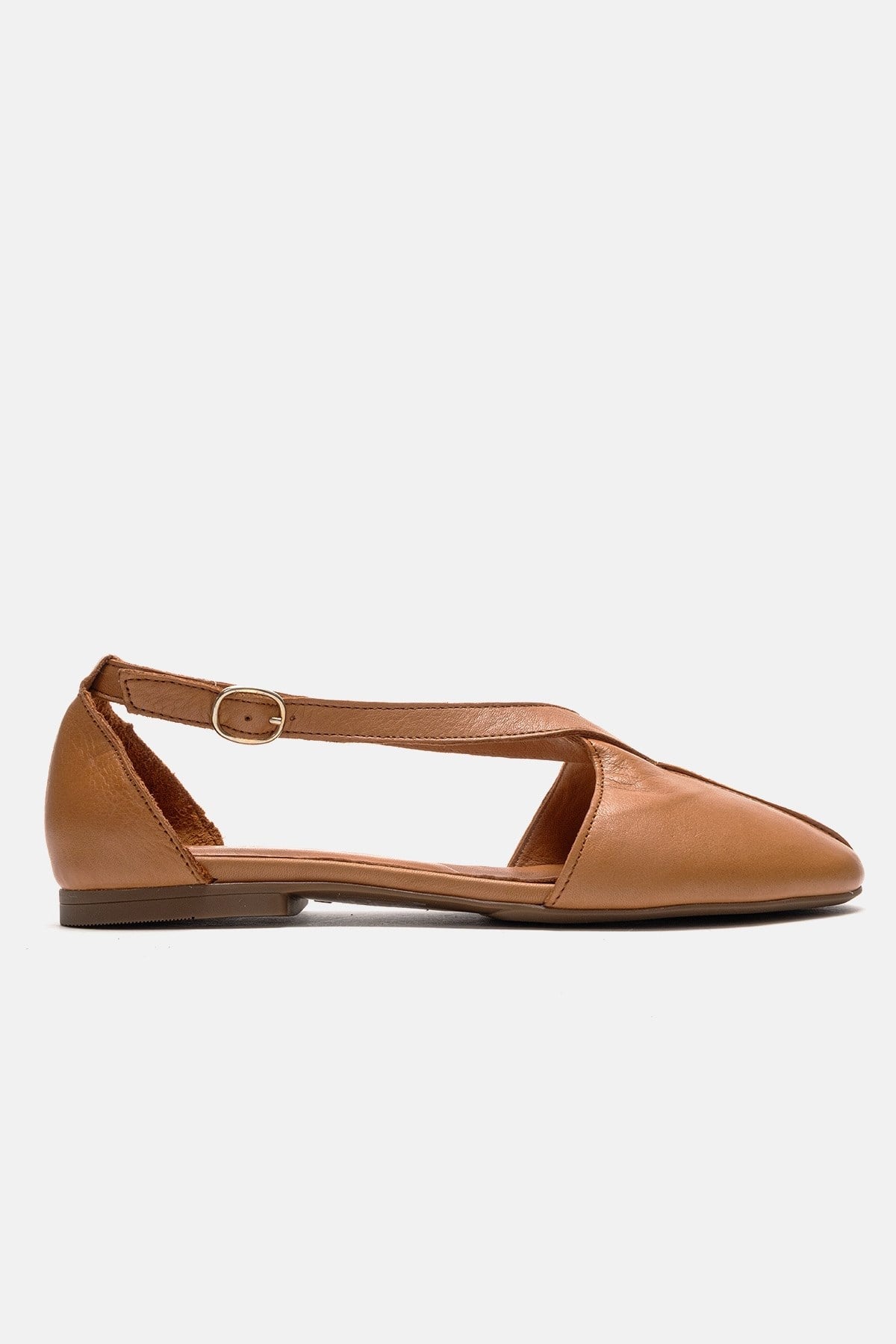 Fable - Camel Genuine Leather Open-Side Ballet Flat (Women)