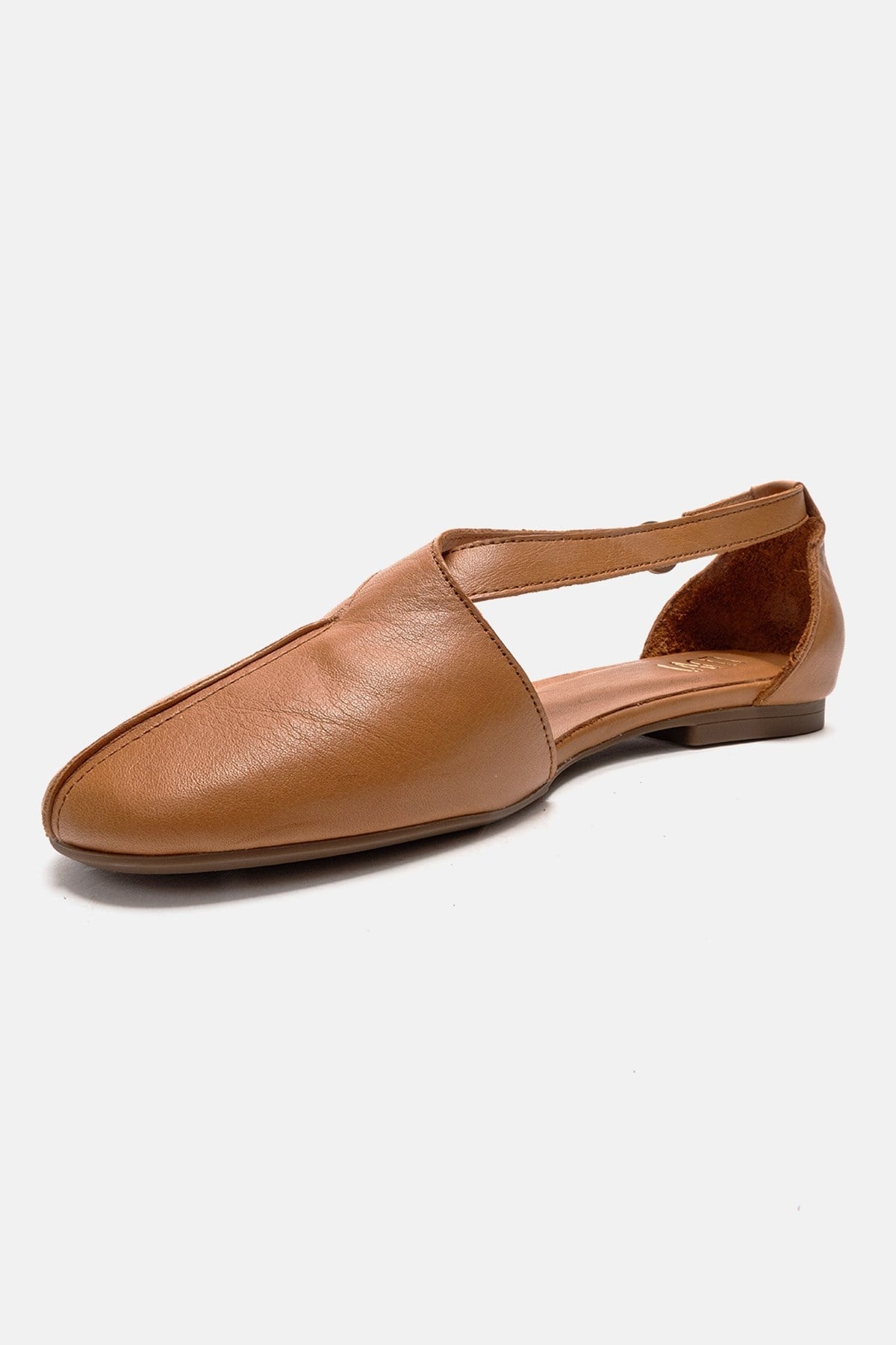 Fable - Camel Genuine Leather Open-Side Ballet Flat (Women)