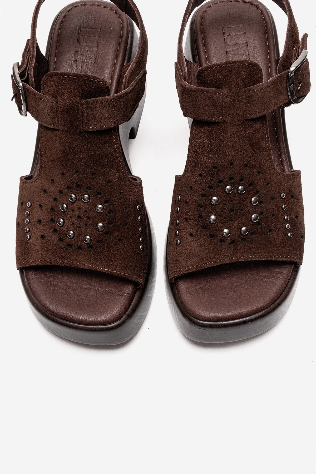 Romina - Brown Genuine Suede Leather Platform Heel Sandal (Women)