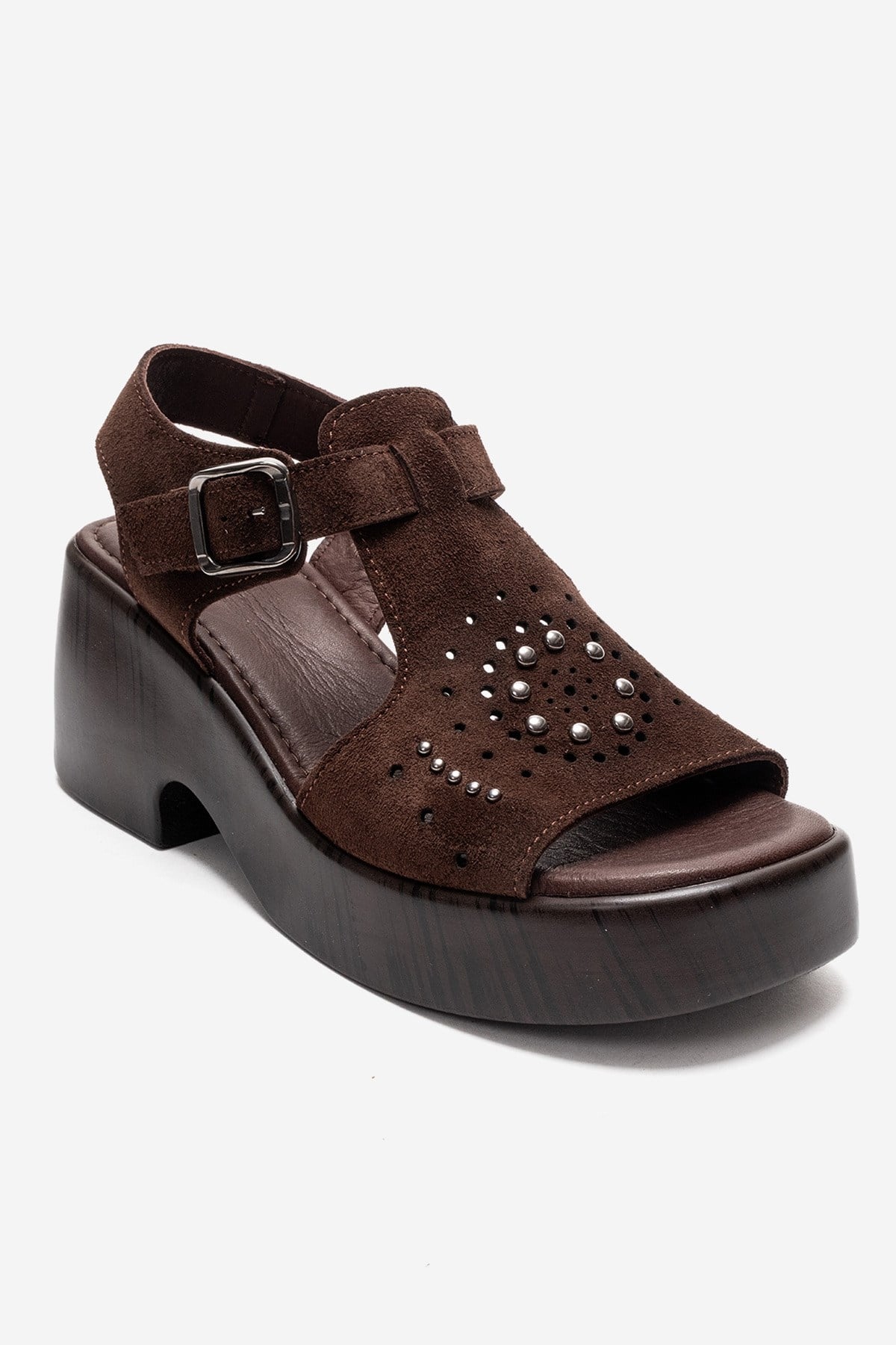 Romina - Brown Genuine Suede Leather Platform Heel Sandal (Women)