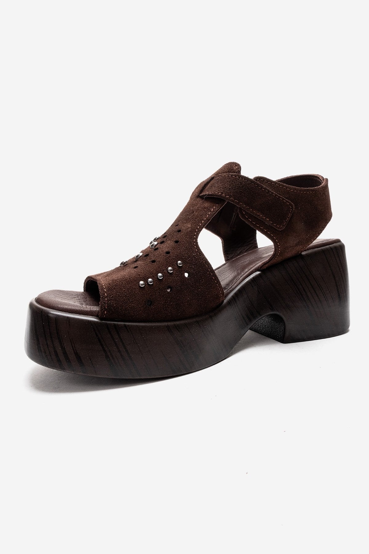 Romina - Brown Genuine Suede Leather Platform Heel Sandal (Women)