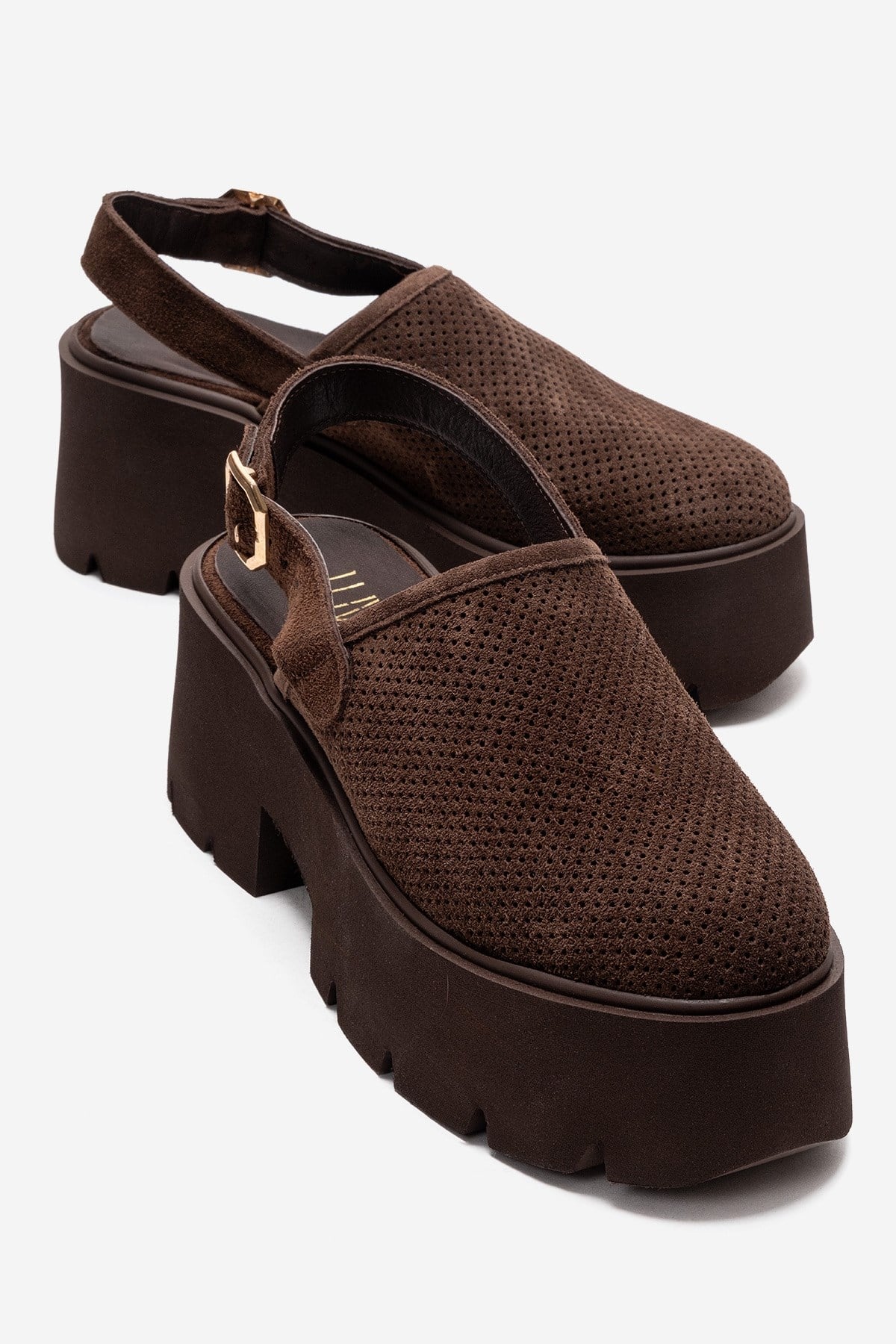 CALDRIS - Brown Genuine Suede Leather Closed-Toe Platform Sandal (Women)