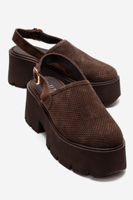 CALDRIS - Brown Genuine Suede Leather Closed-Toe Platform Sandal (Women)