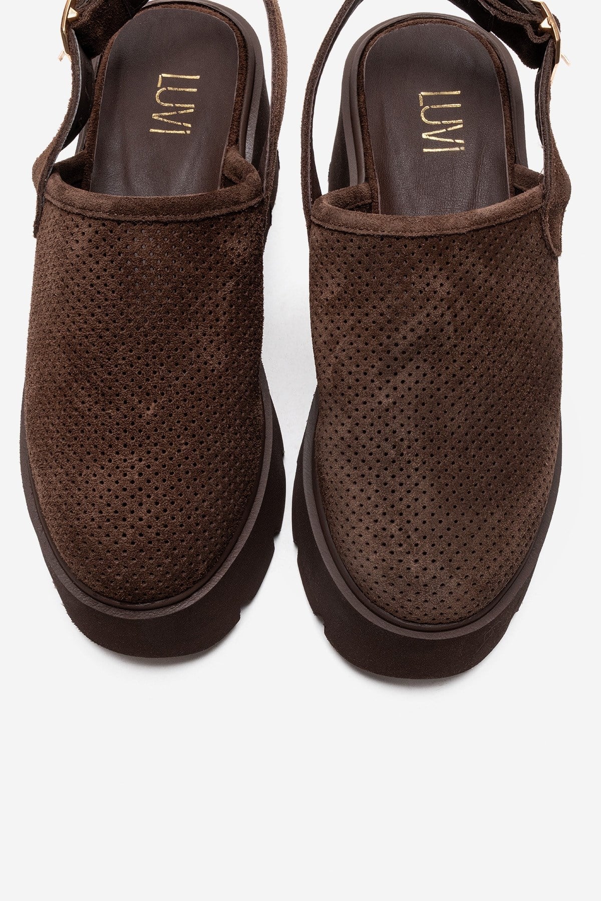 CALDRIS - Brown Genuine Suede Leather Closed-Toe Platform Sandal (Women)