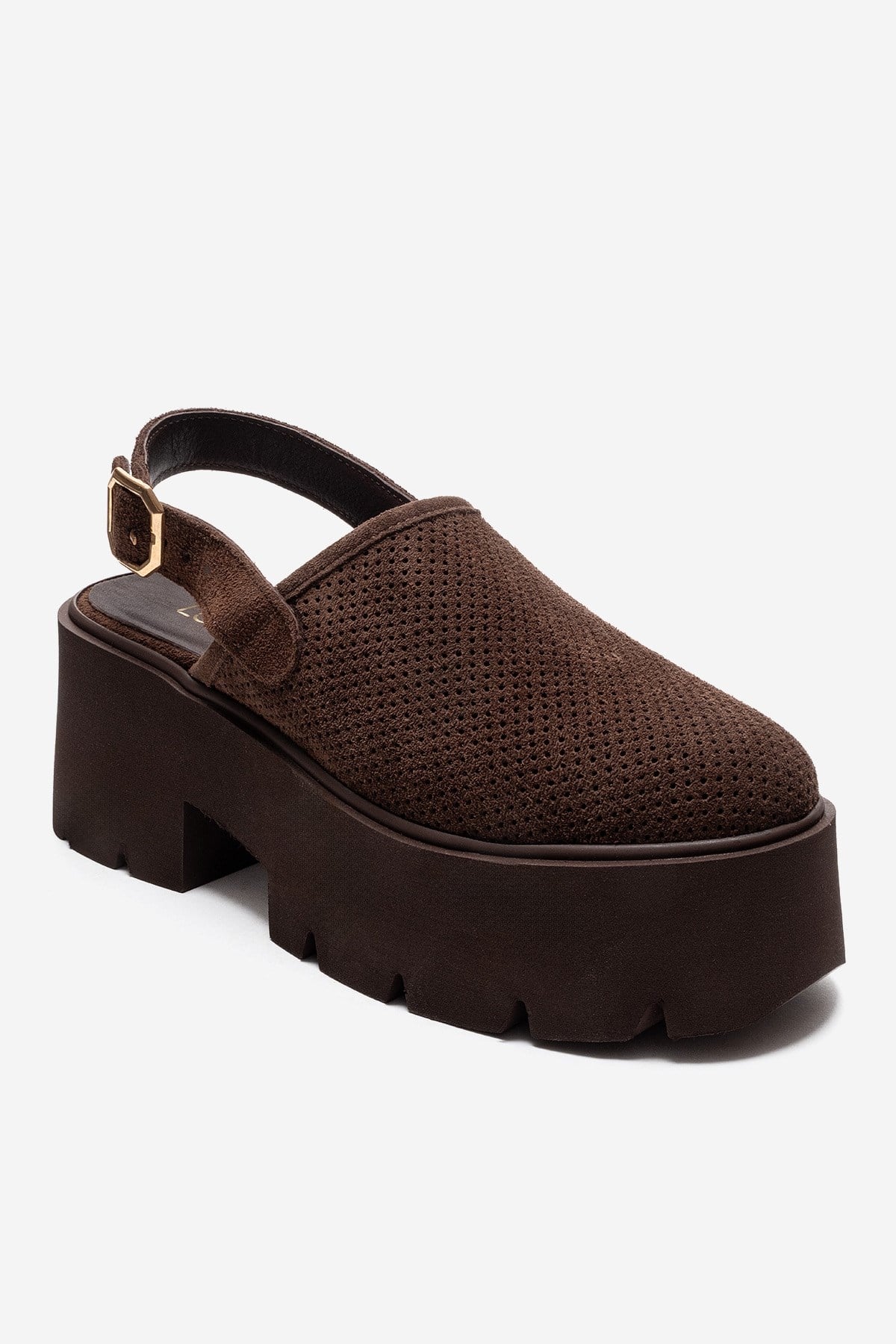 CALDRIS - Brown Genuine Suede Leather Closed-Toe Platform Sandal (Women)
