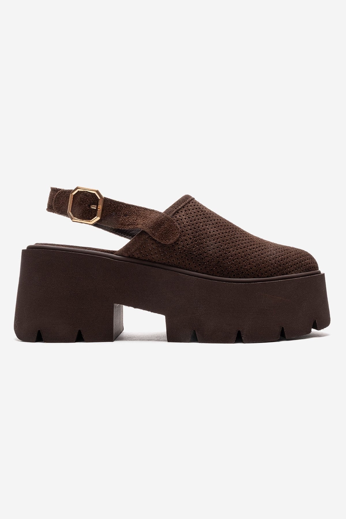 CALDRIS - Brown Genuine Suede Leather Closed-Toe Platform Sandal (Women)