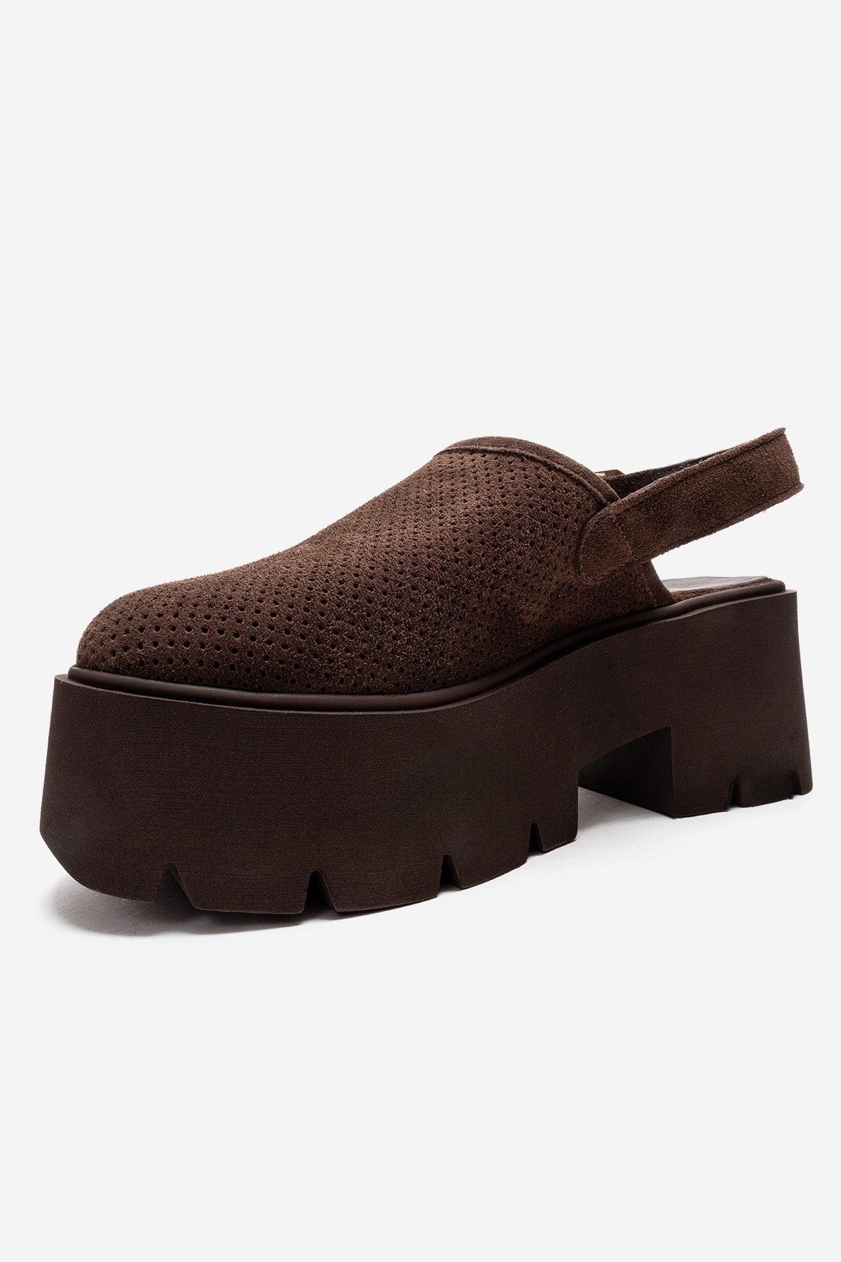 CALDRIS - Brown Genuine Suede Leather Closed-Toe Platform Sandal (Women)