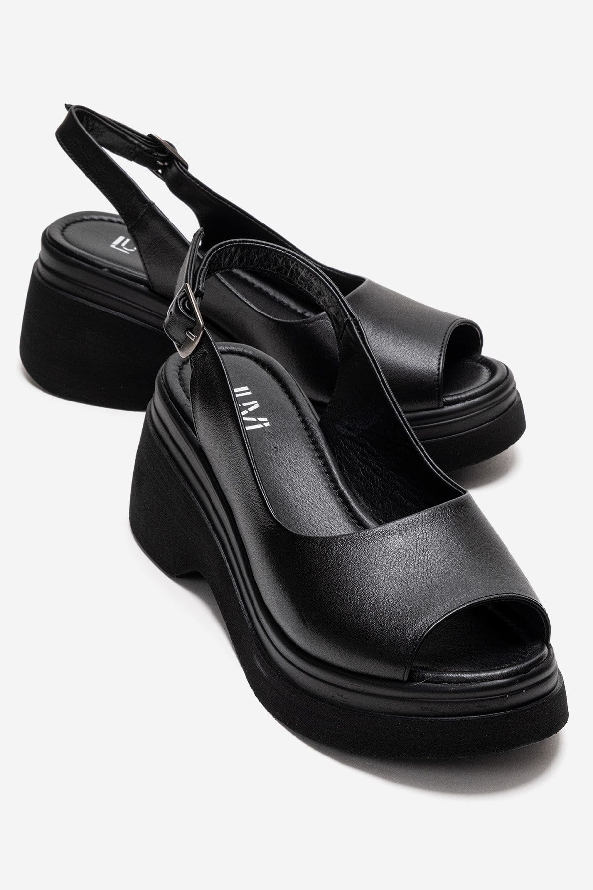 LAURE - Black Genuine Leather Platform Sandal (Women)