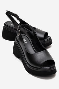 LAURE - Black Genuine Leather Platform Sandal (Women)