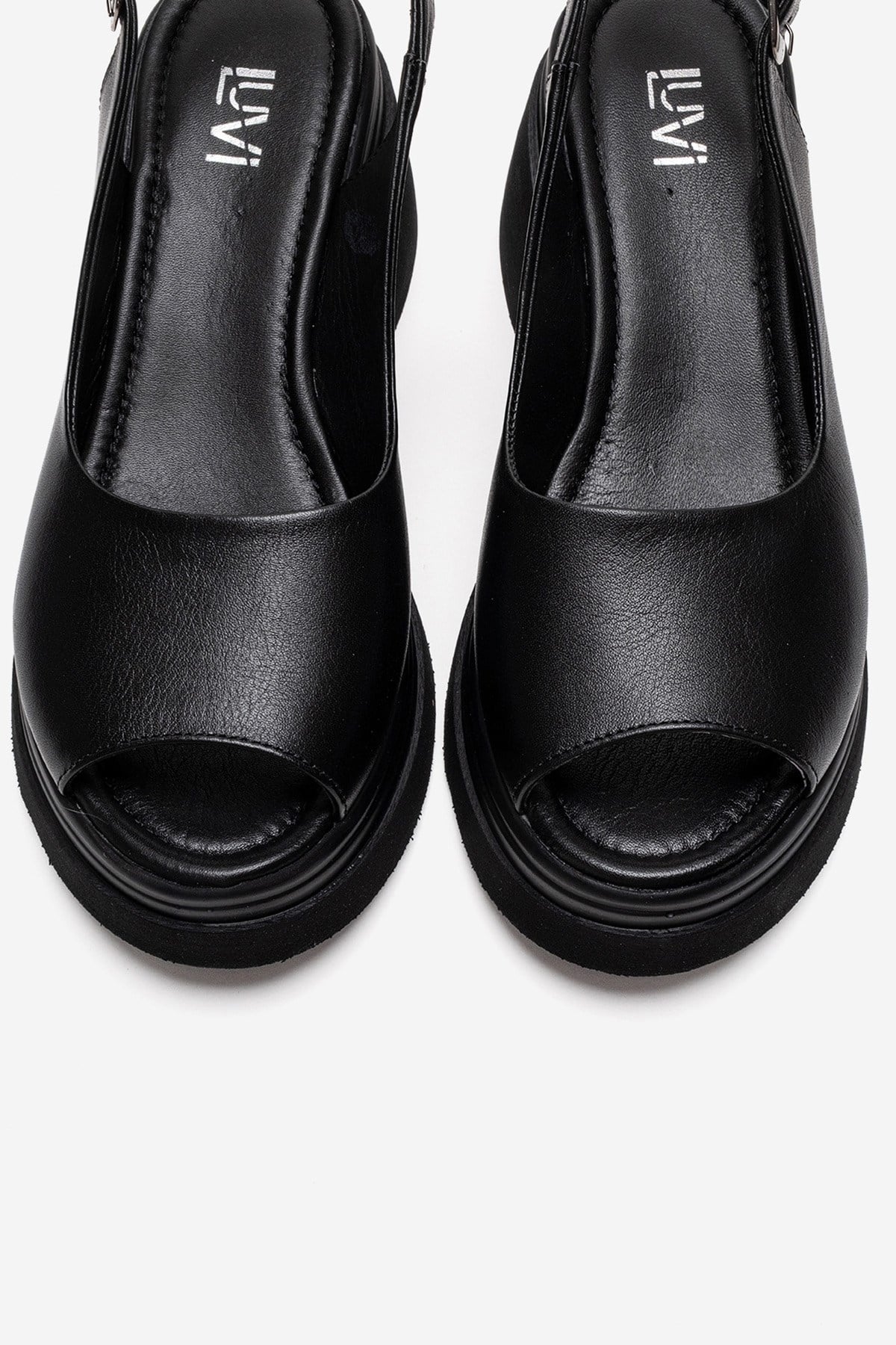 LAURE - Black Genuine Leather Platform Sandal (Women)