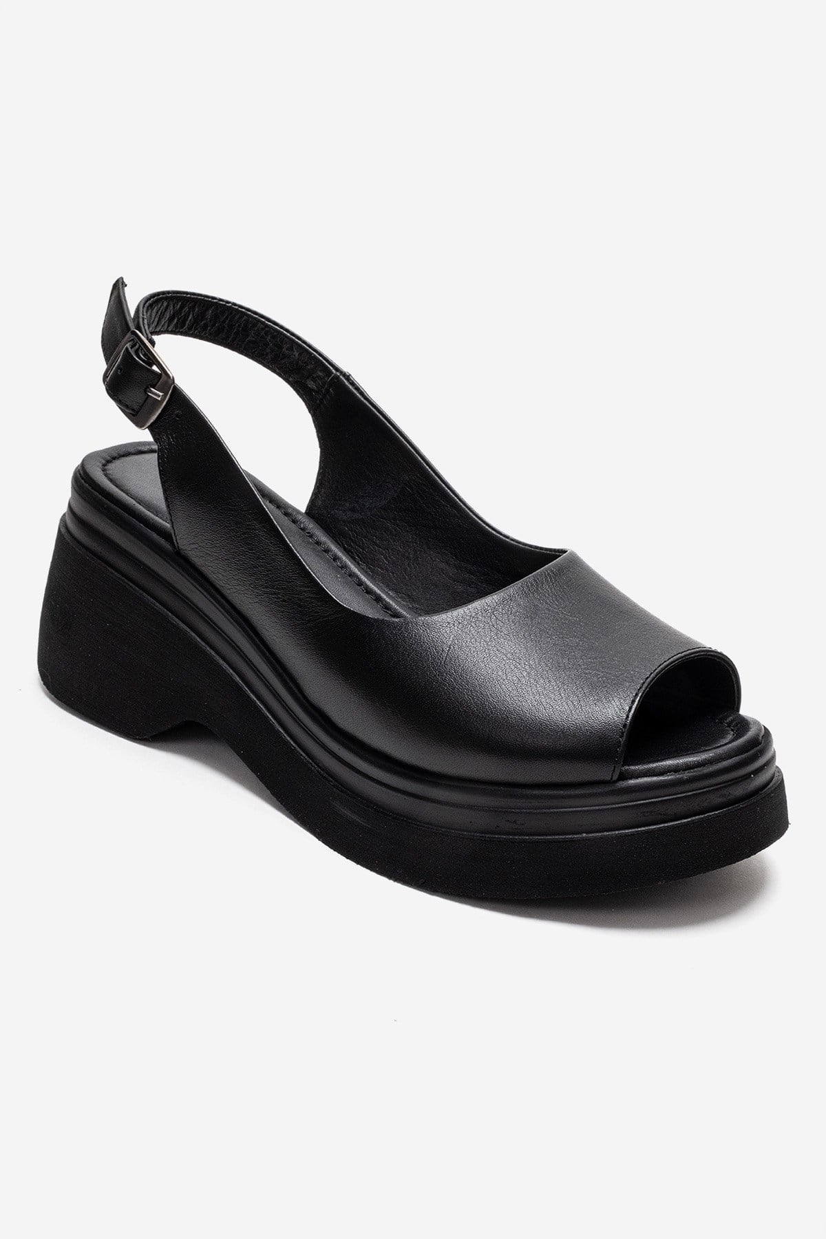 LAURE - Black Genuine Leather Platform Sandal (Women)