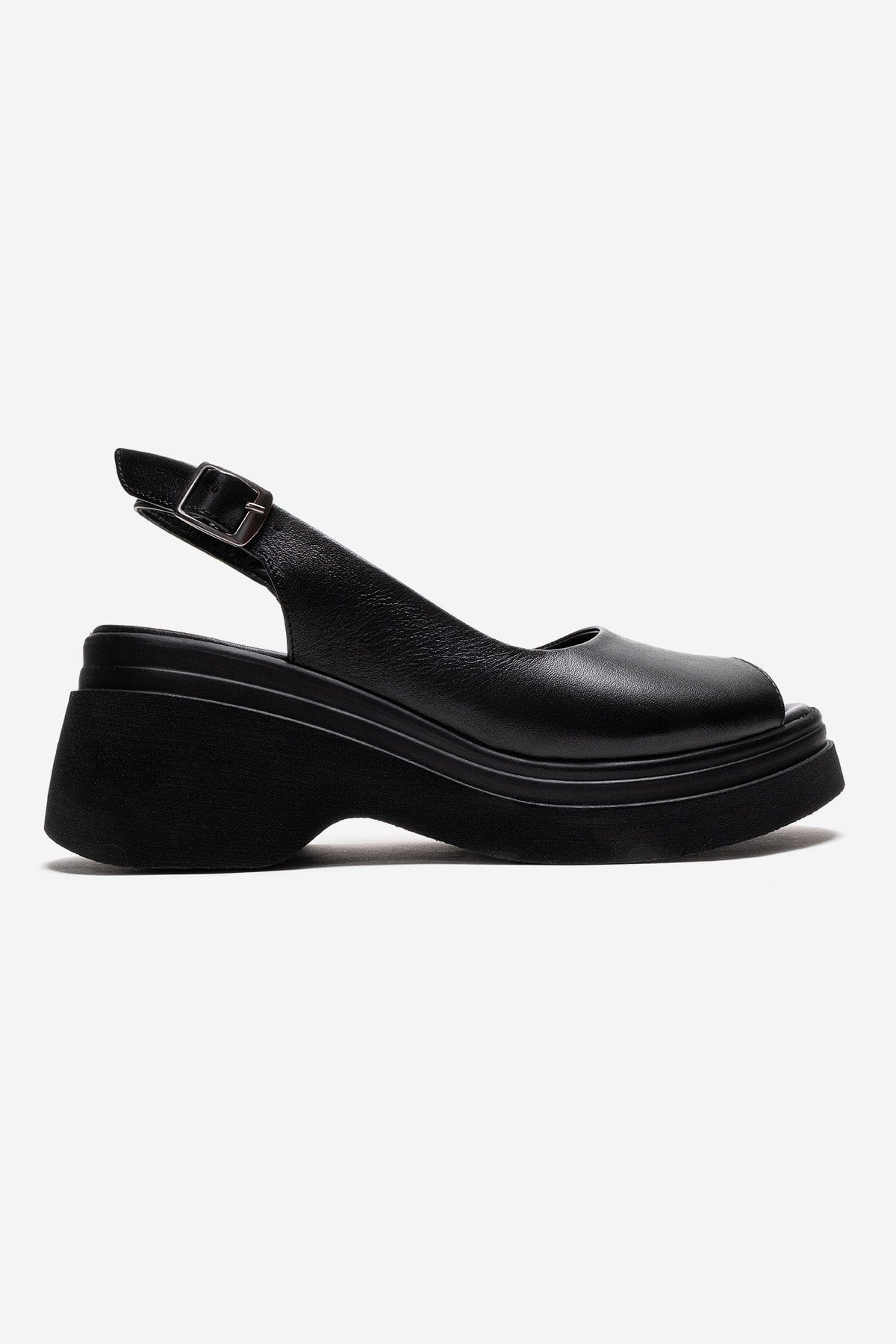 LAURE - Black Genuine Leather Platform Sandal (Women)