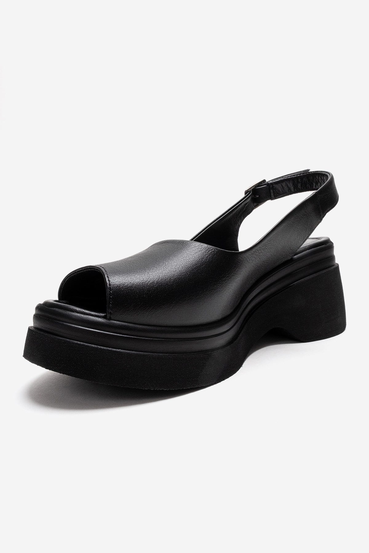 LAURE - Black Genuine Leather Platform Sandal (Women)