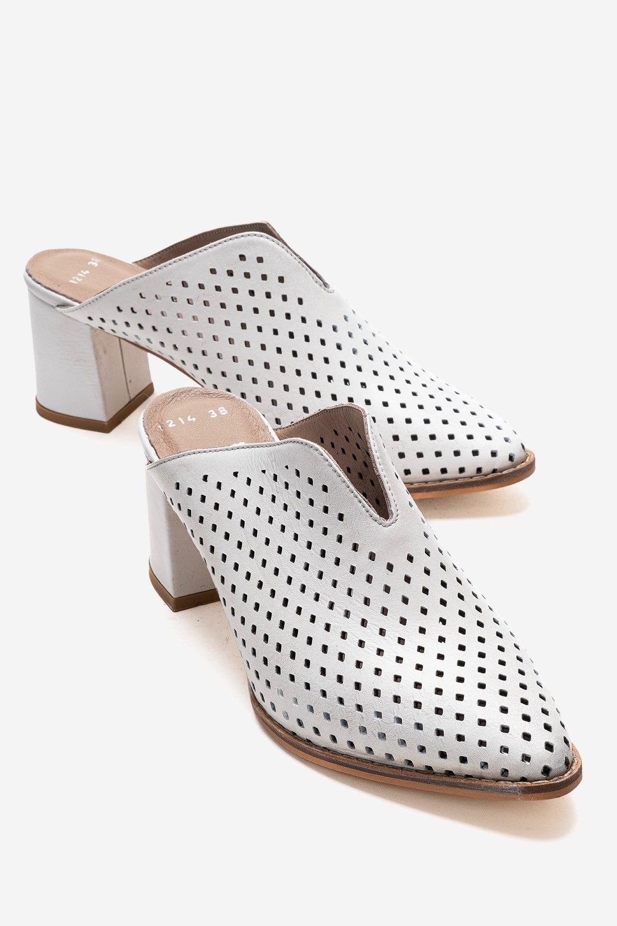 TOEN - White Genuine Leather Block Heel Mule (Women)