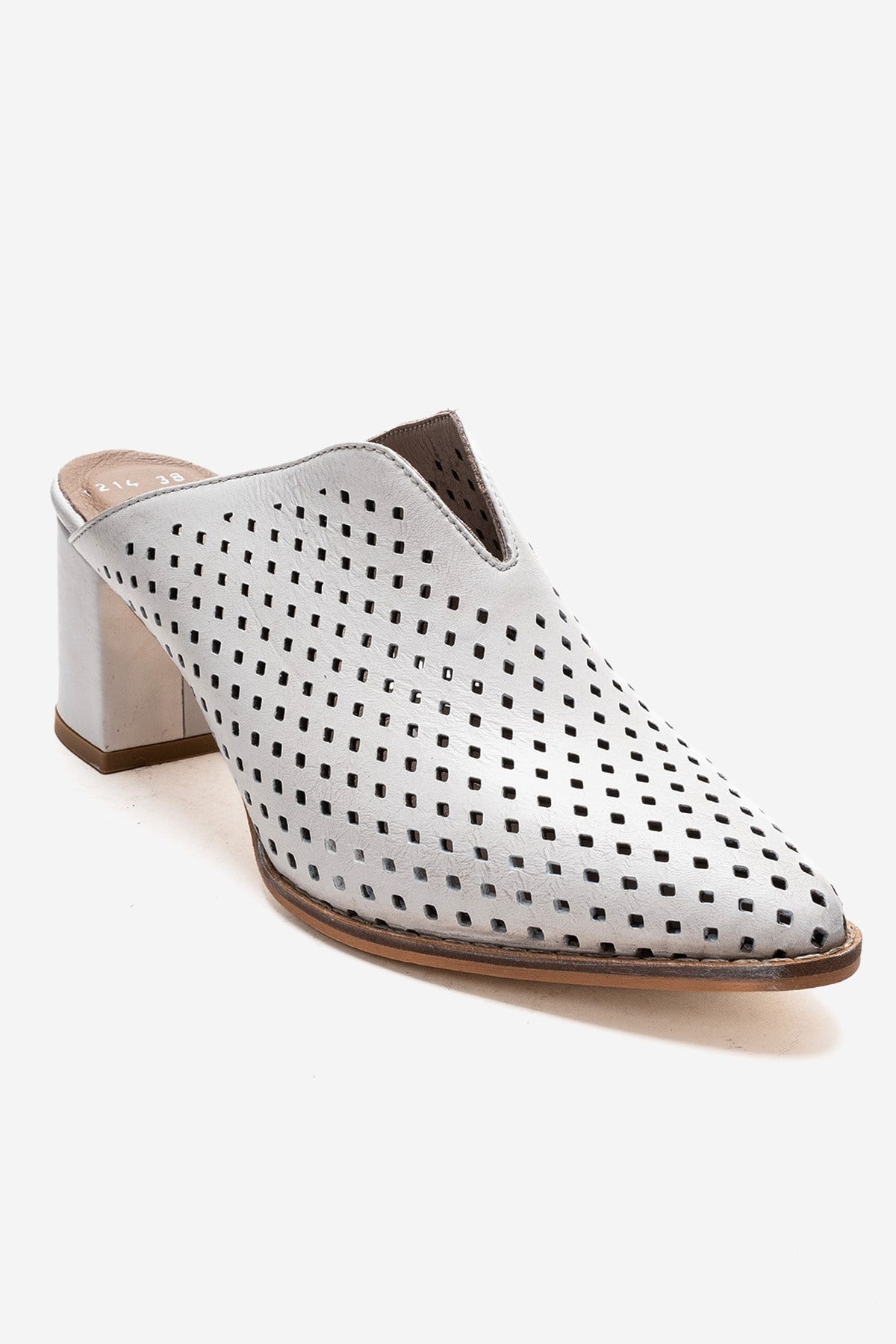 TOEN - White Genuine Leather Block Heel Mule (Women)
