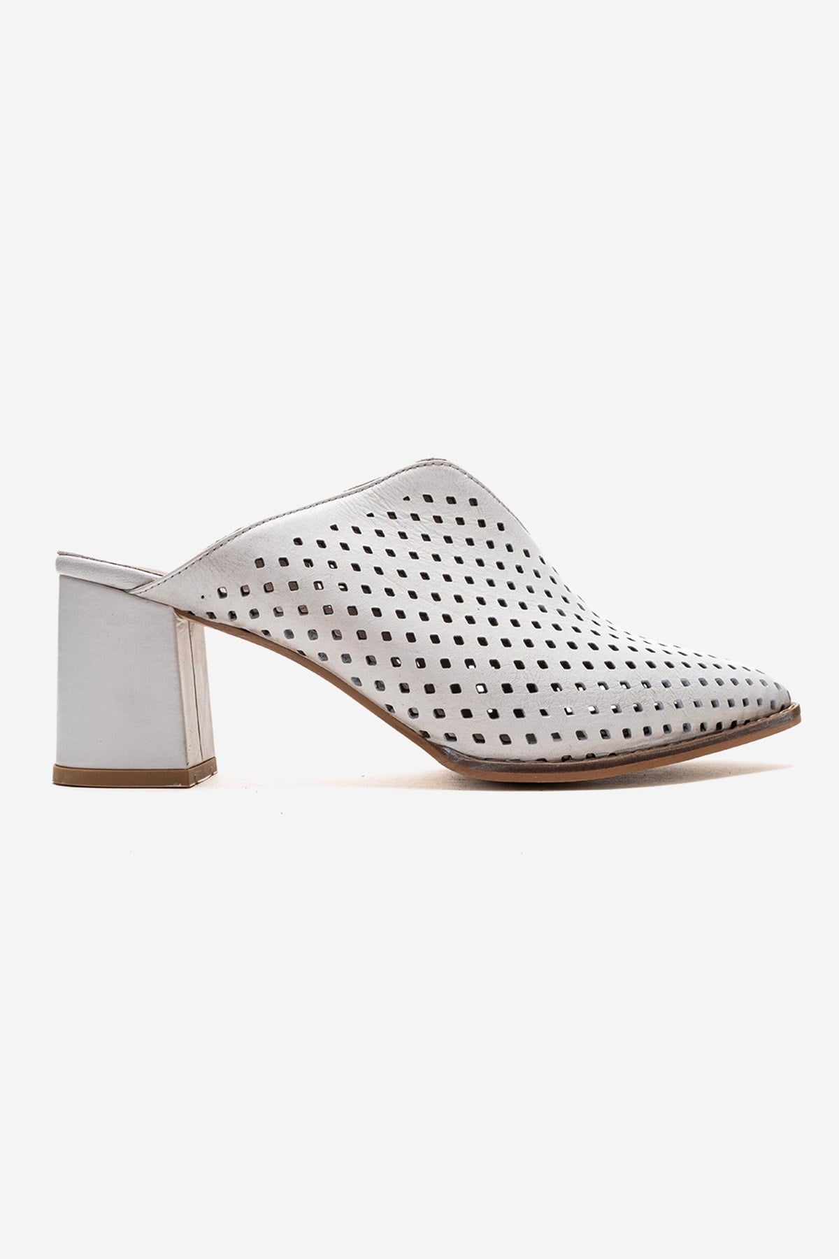 TOEN - White Genuine Leather Block Heel Mule (Women)