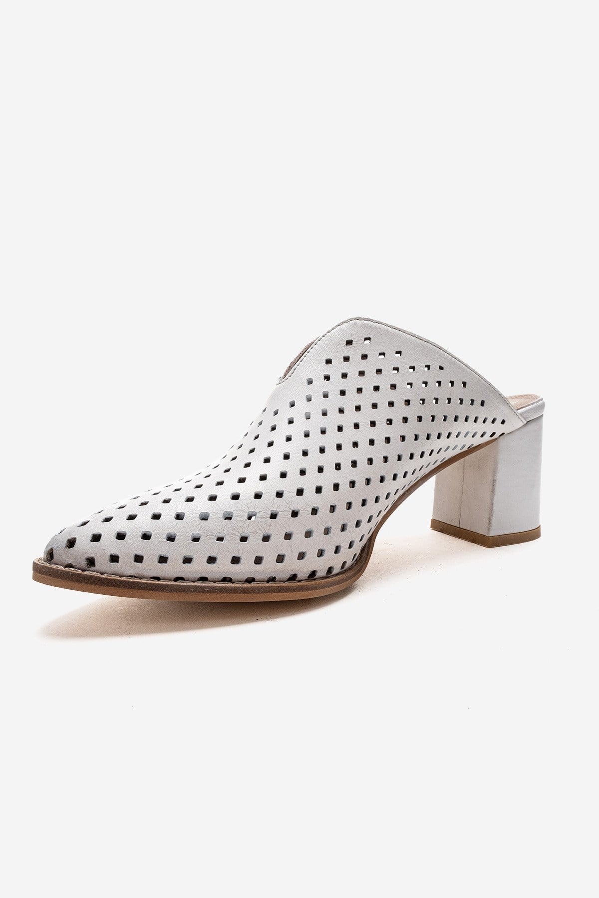 TOEN - White Genuine Leather Block Heel Mule (Women)
