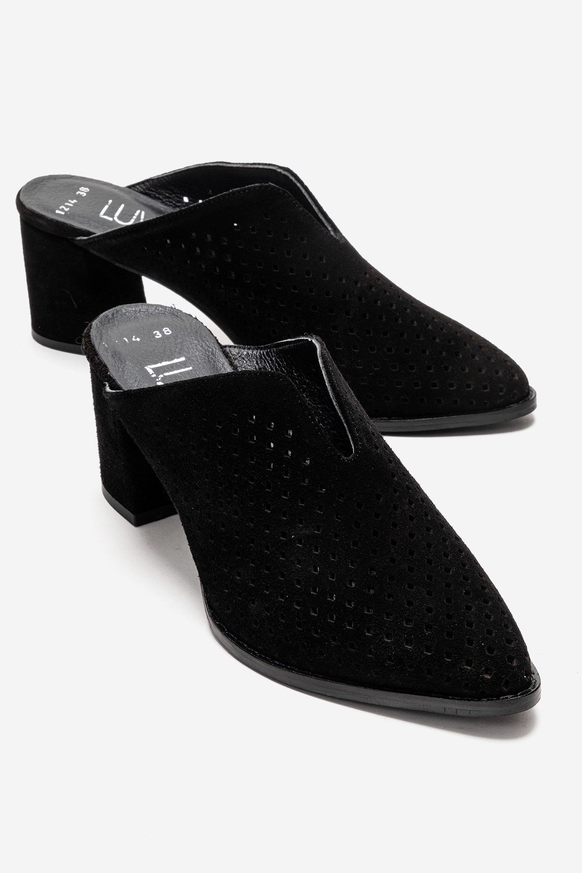 TOEN - Black Genuine Suede Leather Block Heel Mule (Women)
