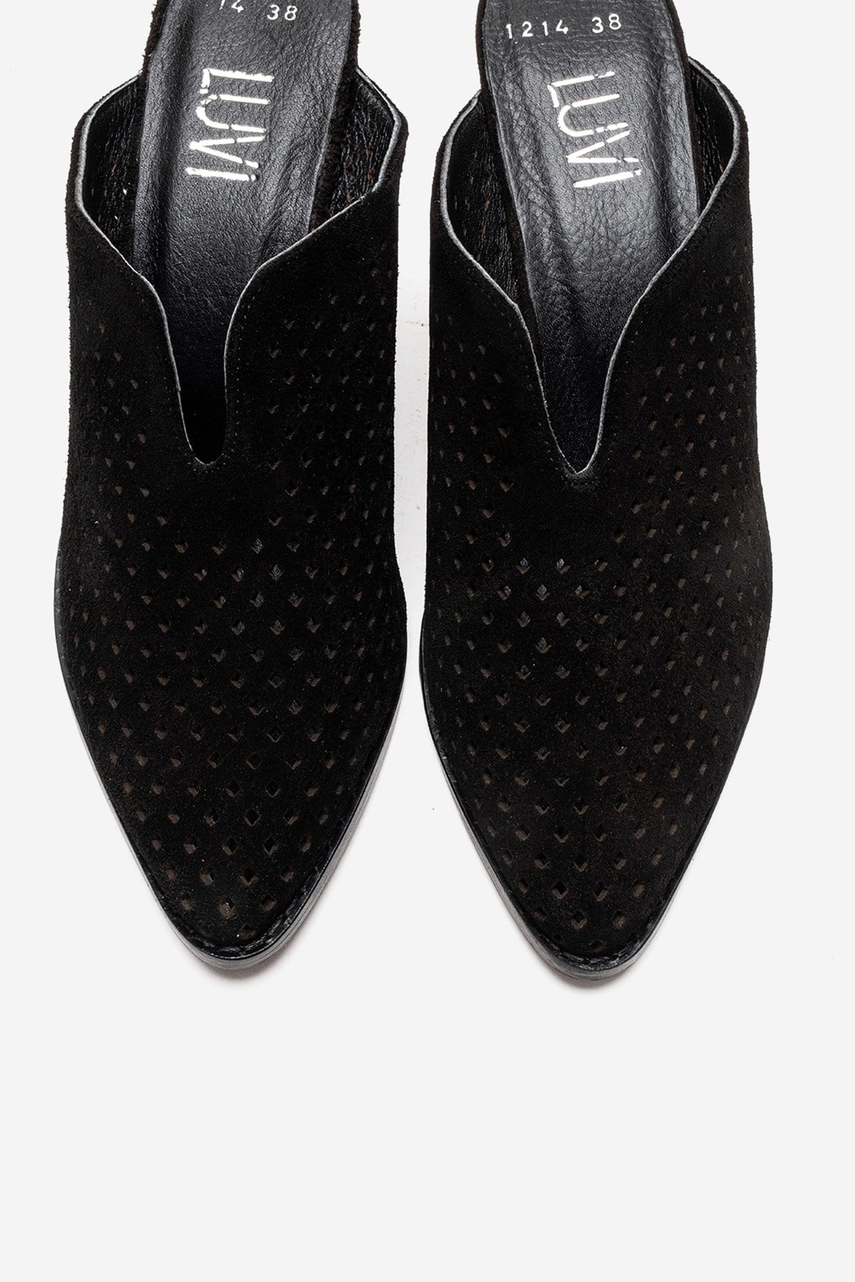 TOEN - Black Genuine Suede Leather Block Heel Mule (Women)