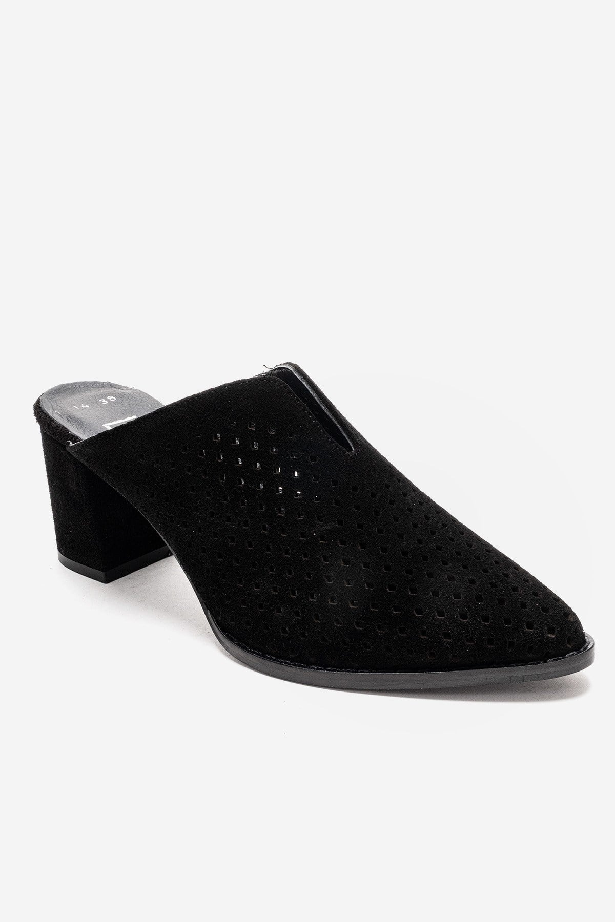 TOEN - Black Genuine Suede Leather Block Heel Mule (Women)