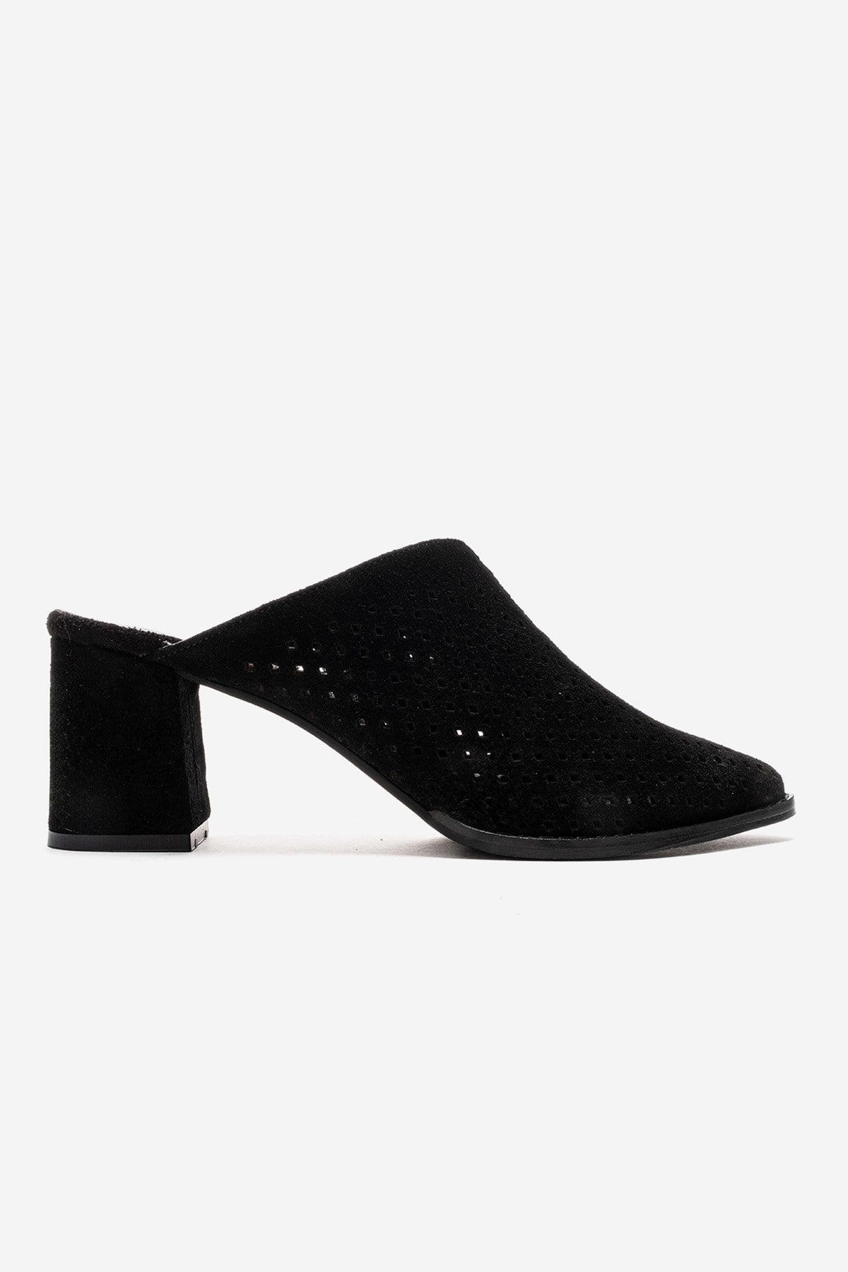 TOEN - Black Genuine Suede Leather Block Heel Mule (Women)
