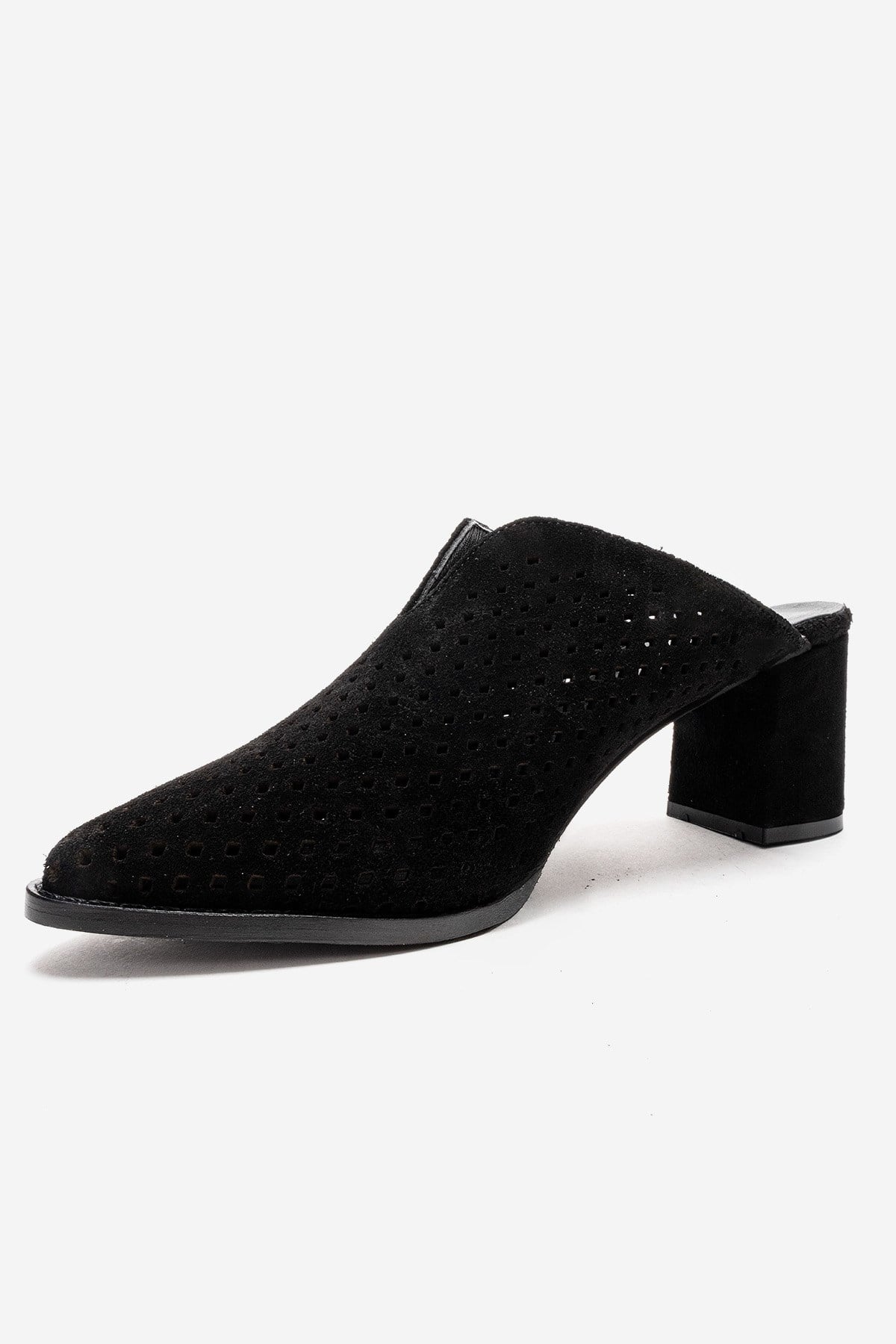TOEN - Black Genuine Suede Leather Block Heel Mule (Women)