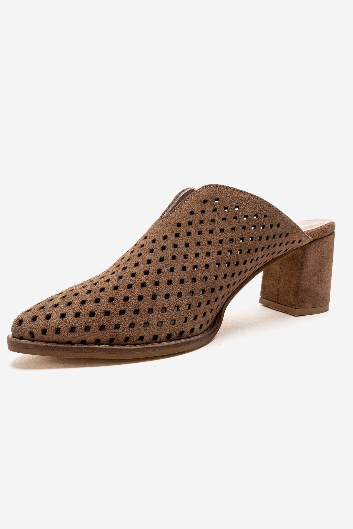 TOEN - Camel Genuine Leather Block Heel Mule (Women)
