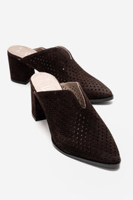 TOEN - Brown Genuine Leather Block Heel Mule (Women)