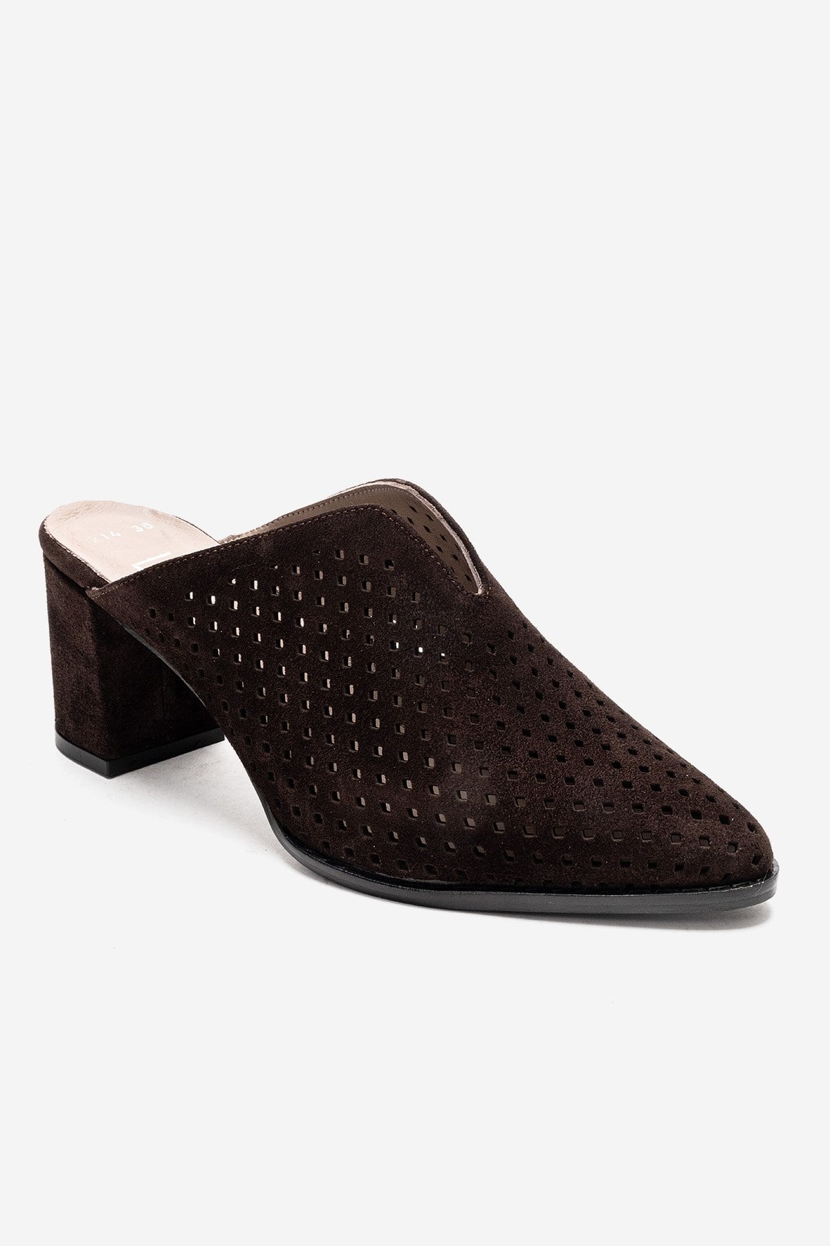 TOEN - Brown Genuine Leather Block Heel Mule (Women)