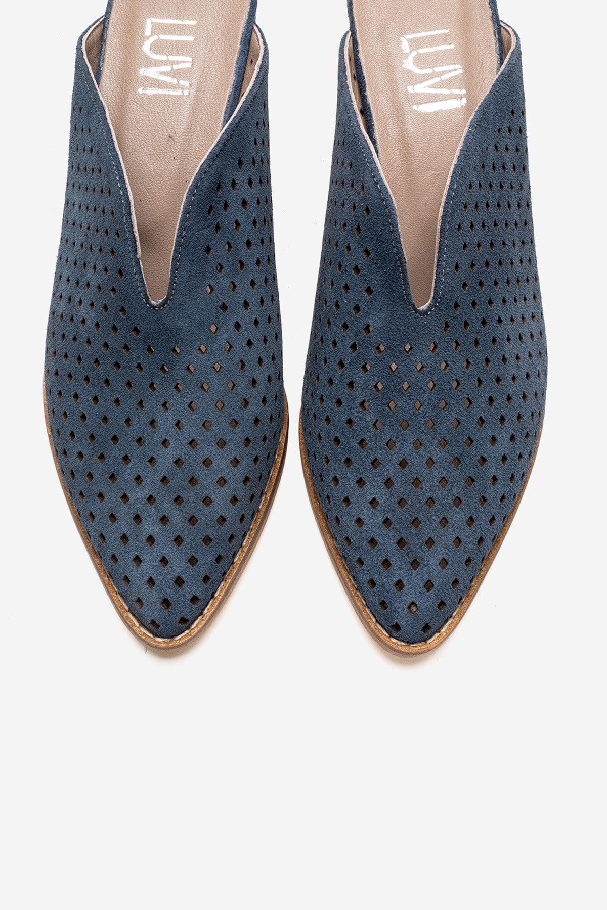 TOEN - Denim Blue Genuine Leather Block Heel Mule (Women)