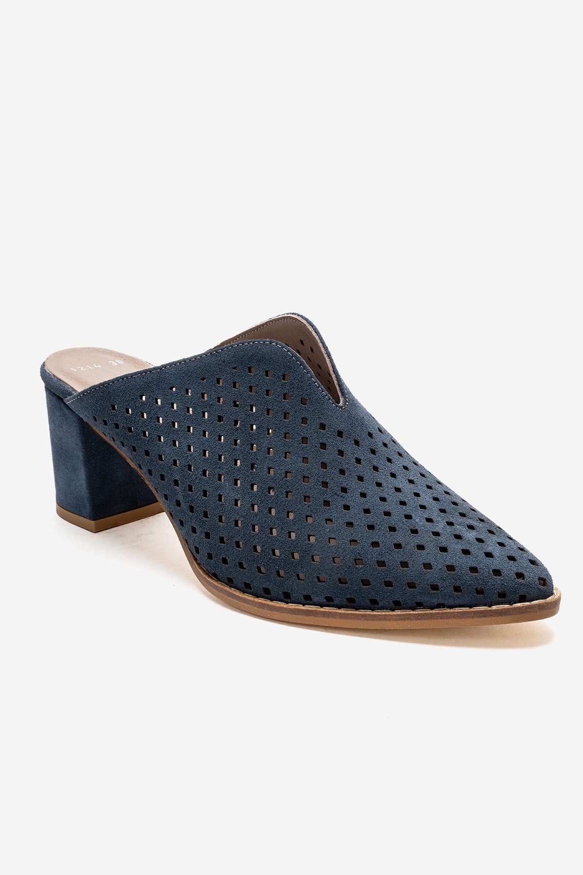 TOEN - Denim Blue Genuine Leather Block Heel Mule (Women)