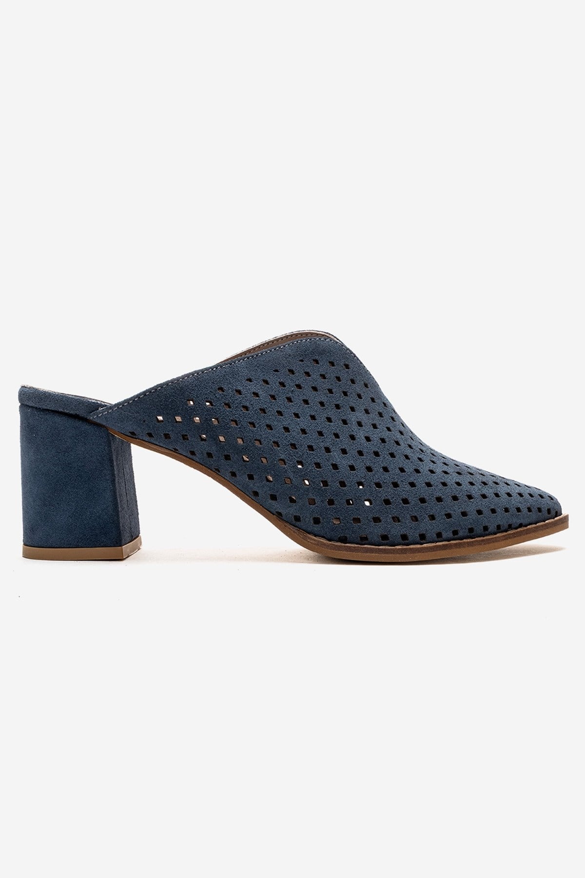 TOEN - Denim Blue Genuine Leather Block Heel Mule (Women)