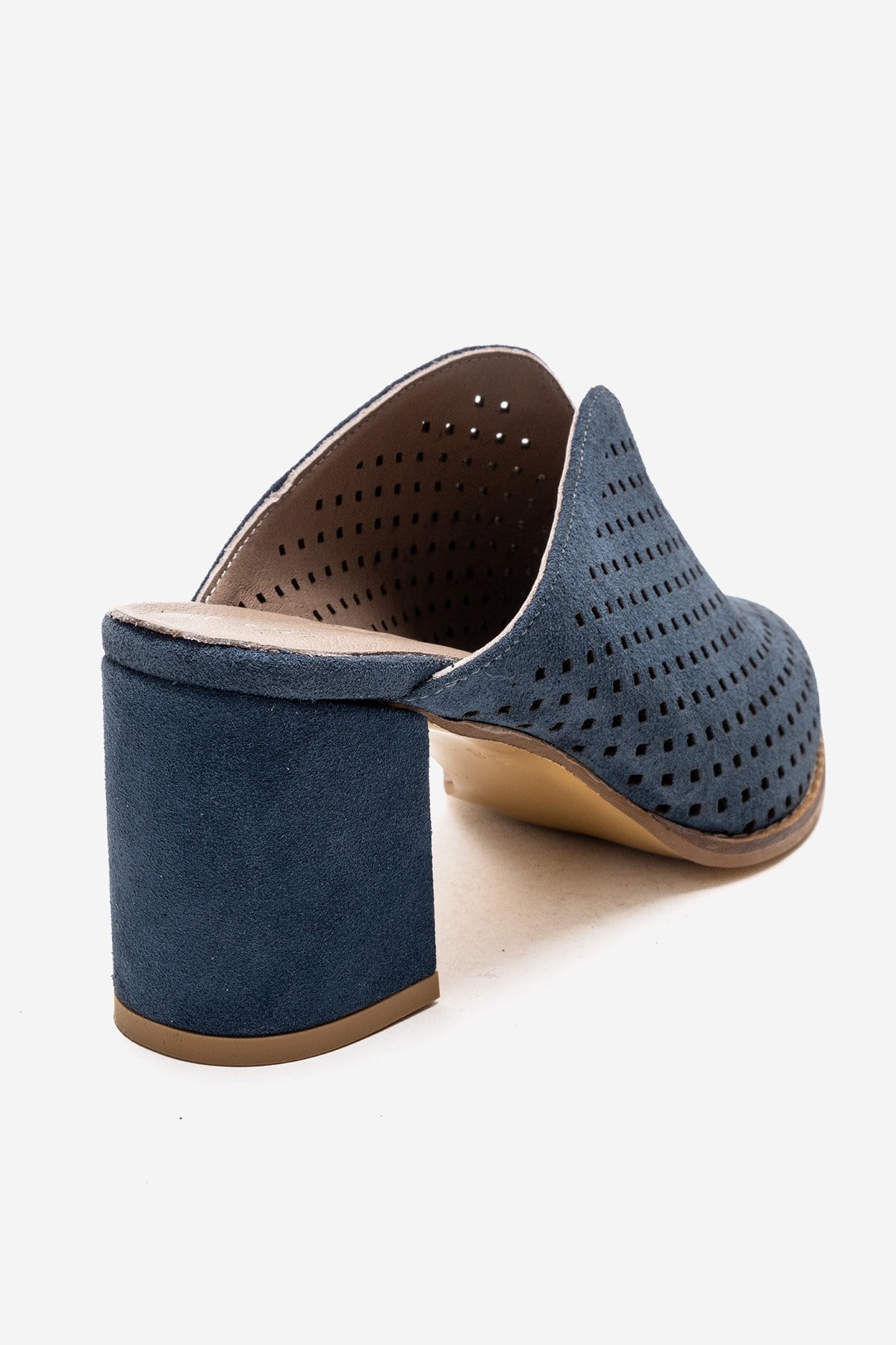 TOEN - Denim Blue Genuine Leather Block Heel Mule (Women)