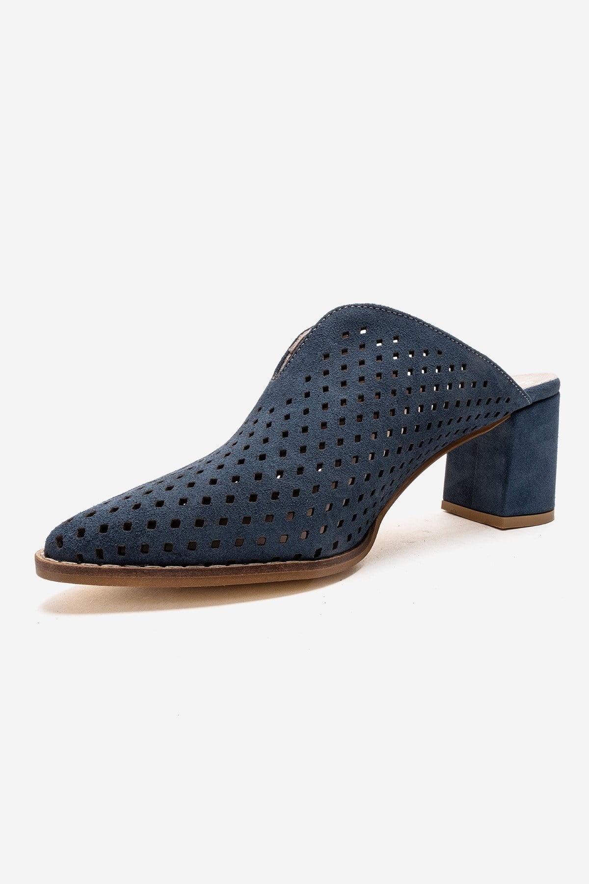 TOEN - Denim Blue Genuine Leather Block Heel Mule (Women)