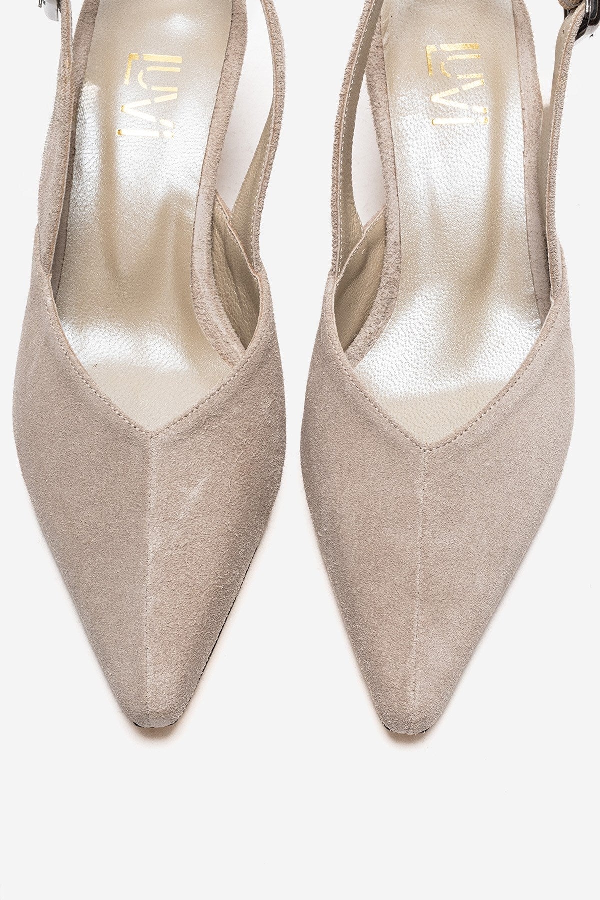 DIORIS - Beige Genuine Leather Slingback Kitten Heel Pointed Toe Pump (Women)