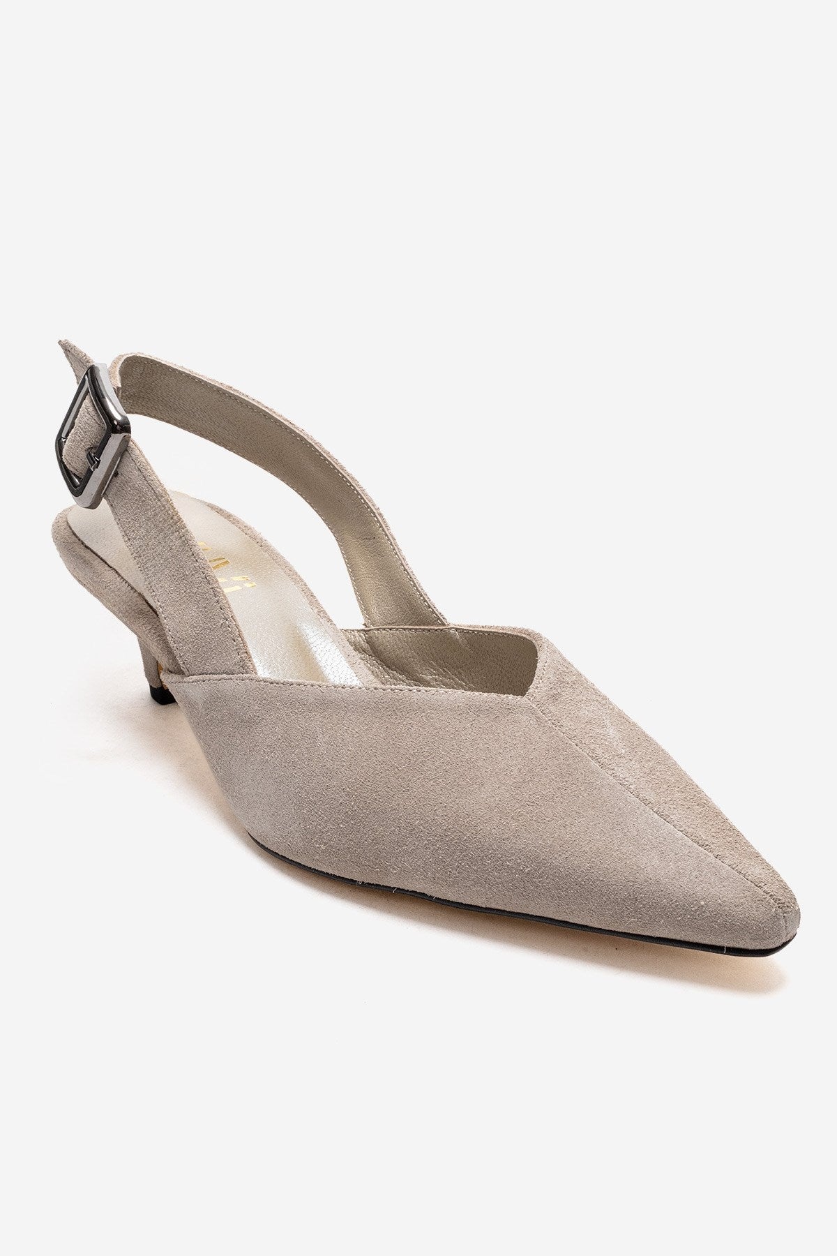 DIORIS - Beige Genuine Leather Slingback Kitten Heel Pointed Toe Pump (Women)