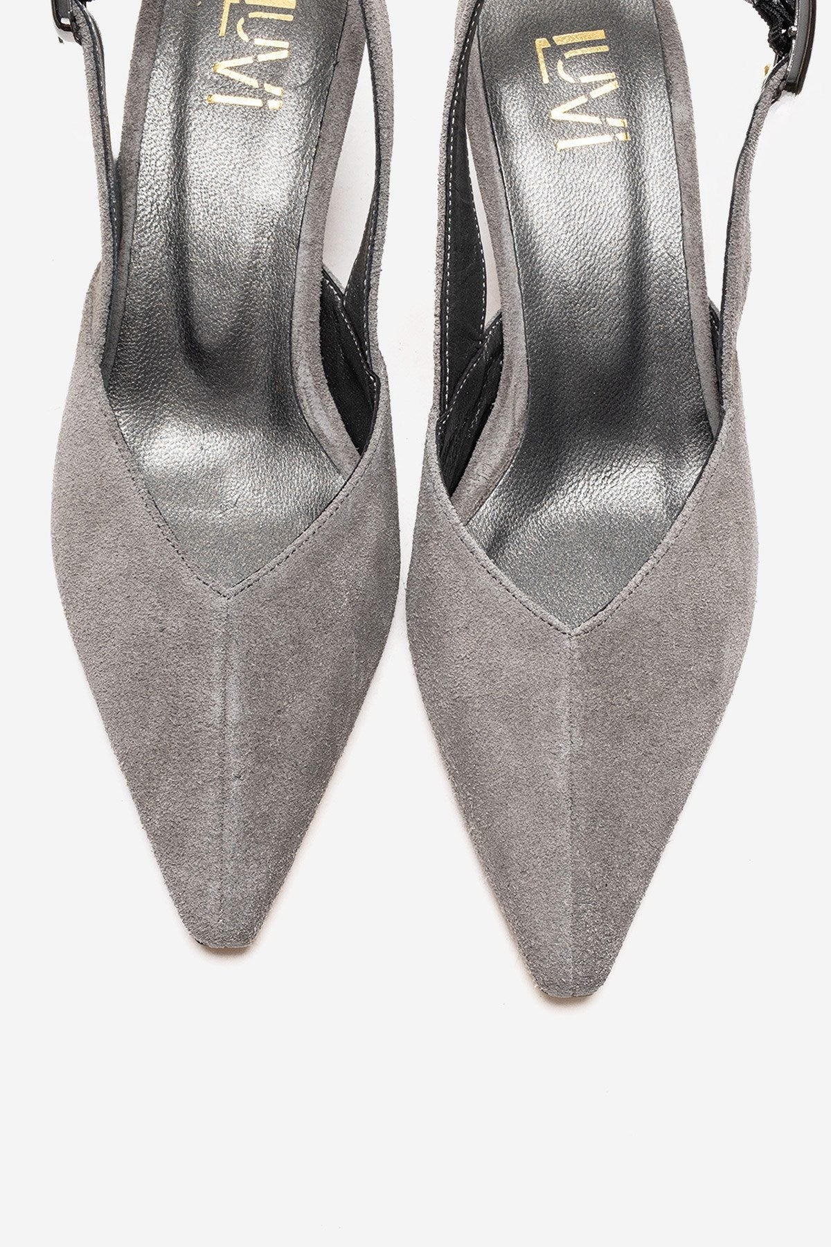 DIORIS - Gray Genuine Leather Slingback Kitten Heel Pointed Toe Pump (Women)
