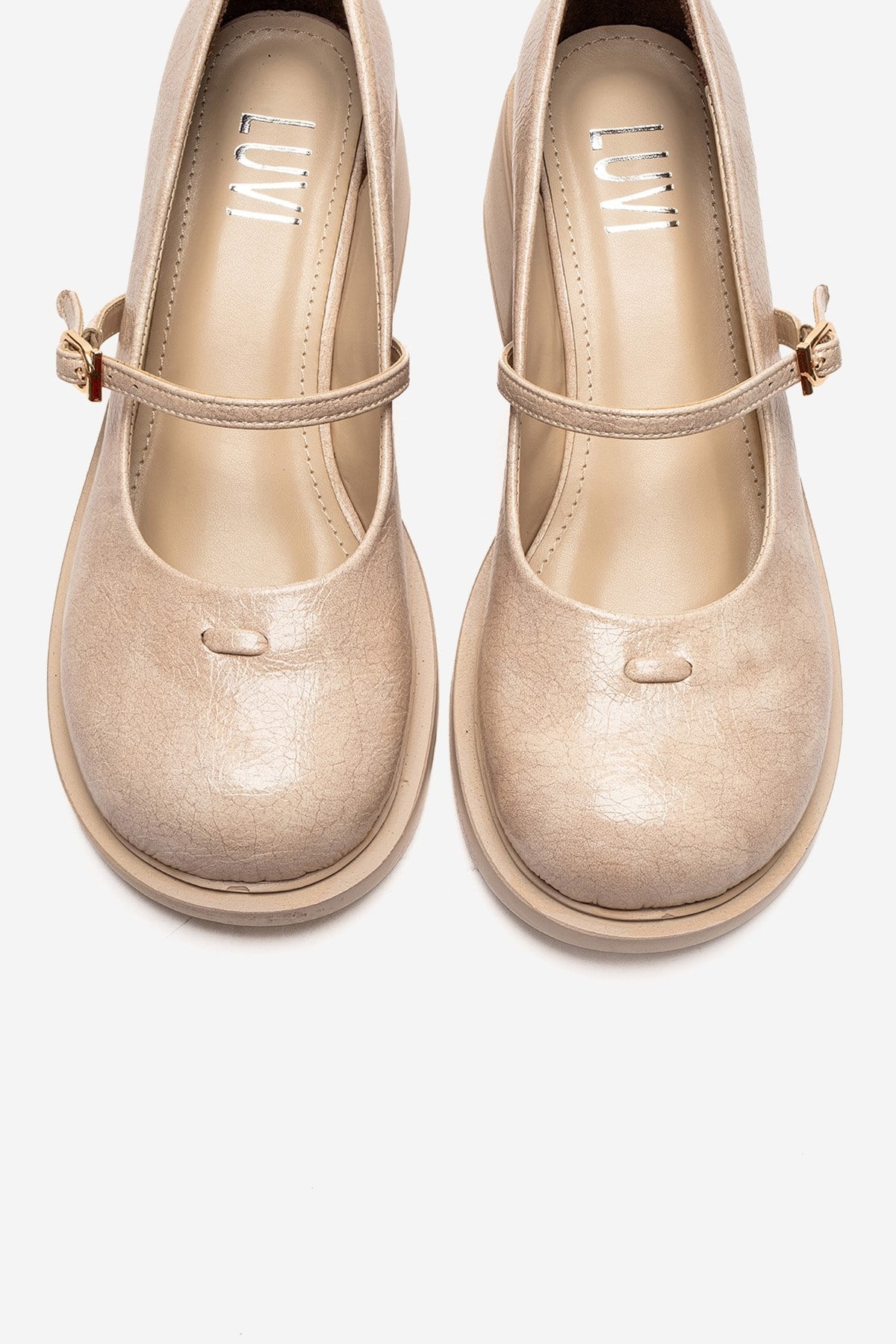LUANDA - Beige Genuine Leather Block Heel Mary Jane (Women)